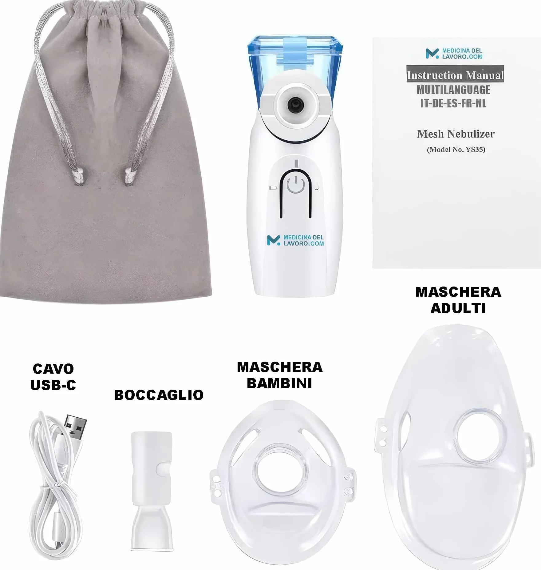 Aerosol Portatile Silenzioso con Batteria Ricaricabile, USB-C e 2 Adattatori per Adulti e Bambini