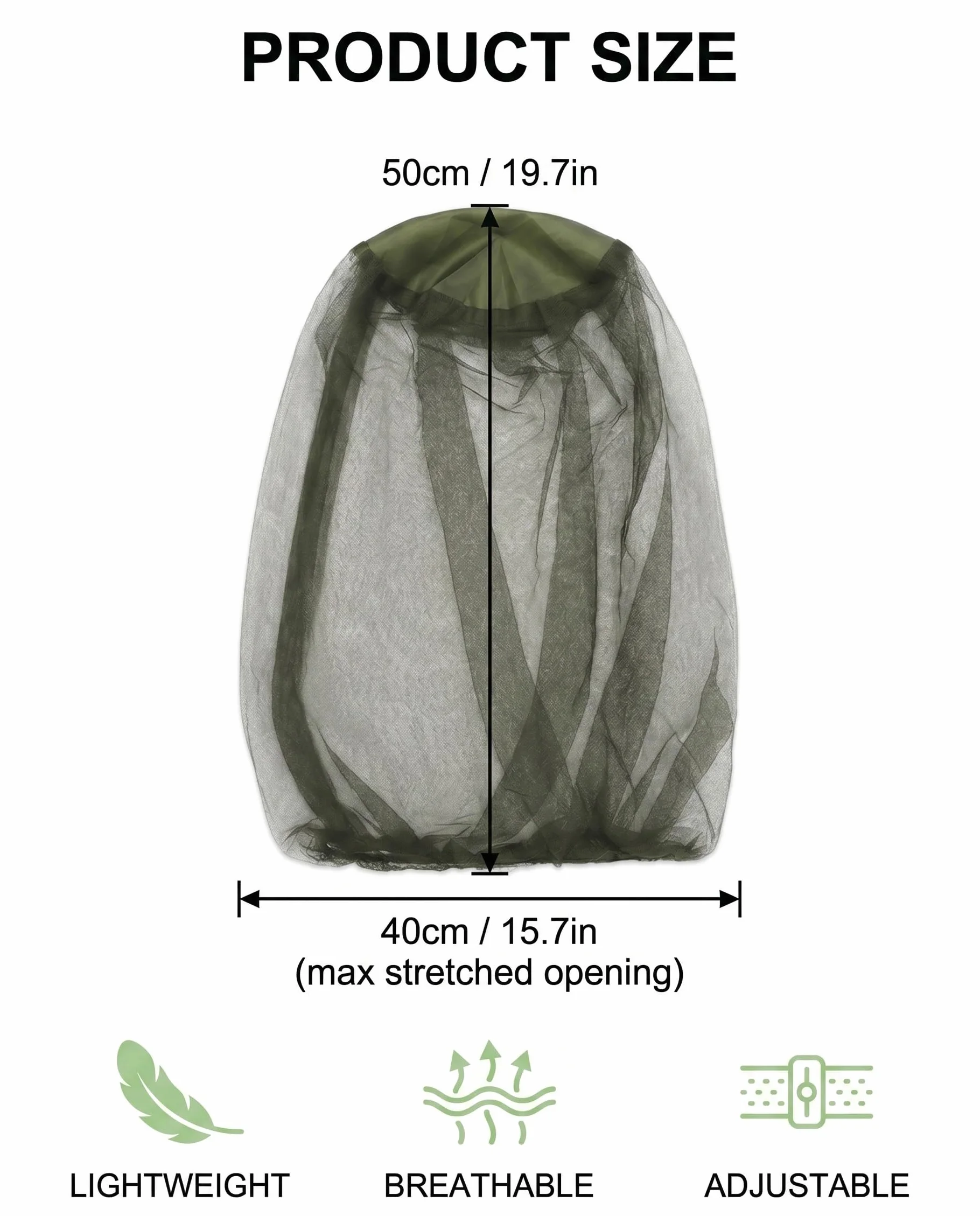 Cappello Zanzariera 2 Pezzi Verde Militare Rete a Maglie Fini Protezione Integrale Traspirante per Outdoor