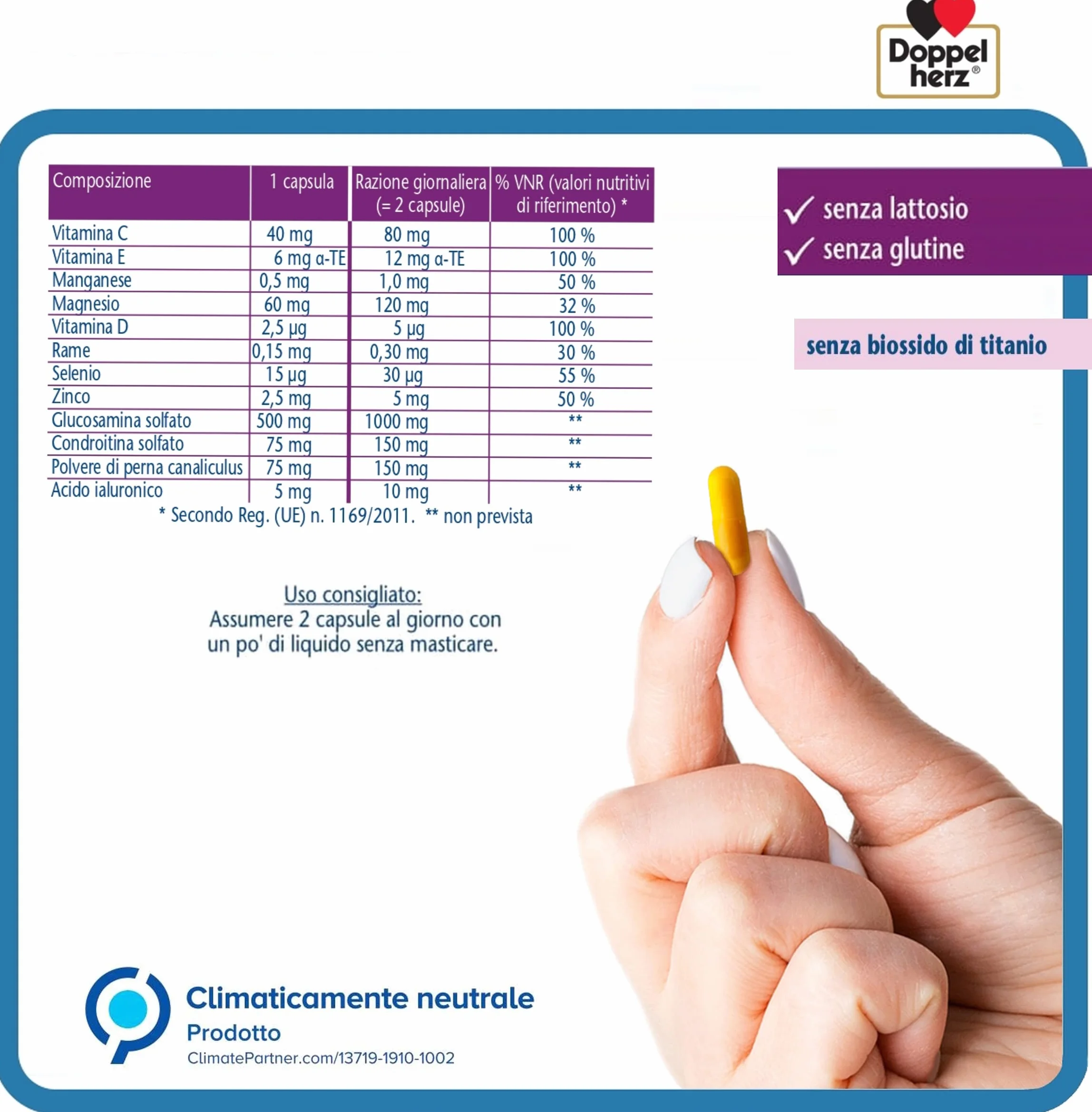 Glucosamina 1000 + Condroitina + Acido Ialuronico & Perna Canaliculus - 40 Capsule - Integratore Articolazioni e Cartilagini - Doppelherz
