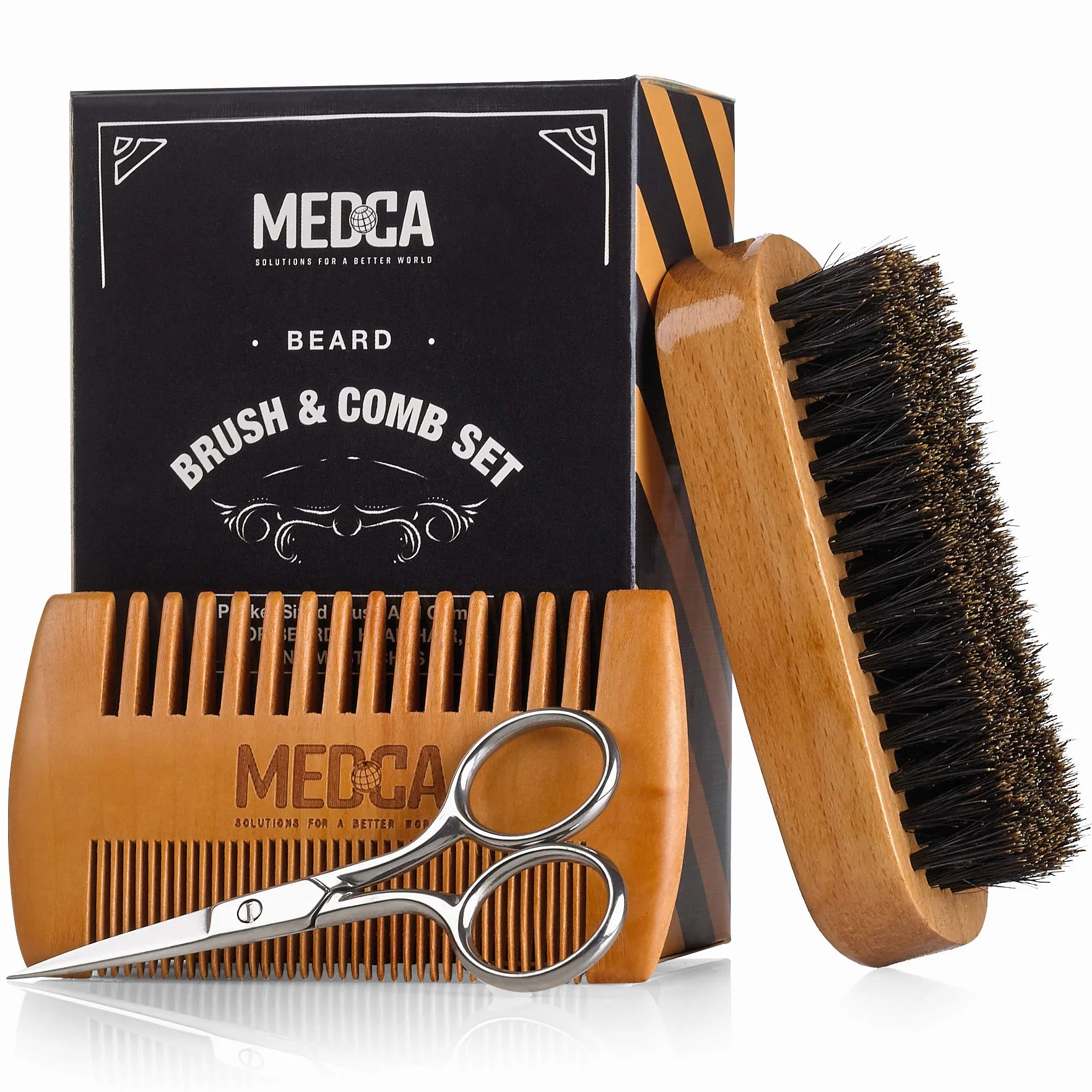 Set di barba e pettine di legno per uomini - Kit per la cura della barba e dei capelli