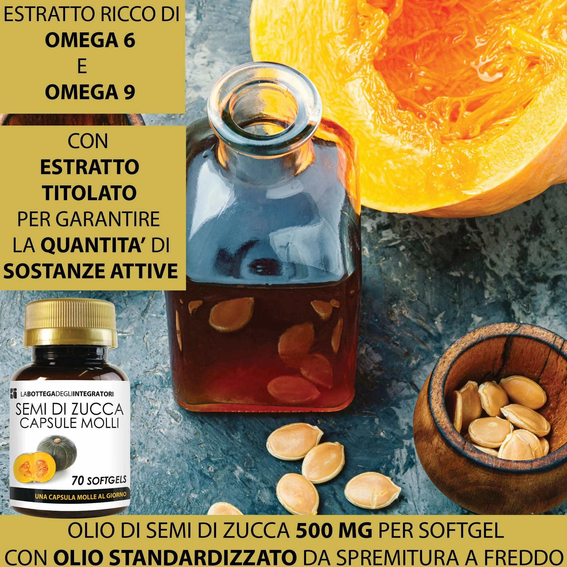 Semi di Zucca 280 Softgels | Olio Spremuto a Freddo con Omega 3, 6, 9, Acido Linoleico e Oleico