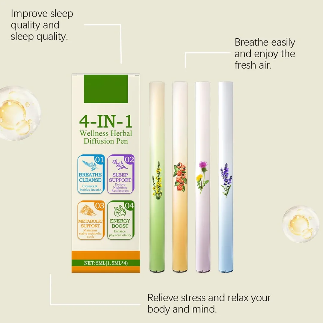Set Da 4 Pezzi Diffusore Di Erbe Aromatiche Con Verbasco, Profumo Di Lavanda Timo e Menta Per La Pulizia Dei Polmoni, Rinfrescante Comfort Della Bocca