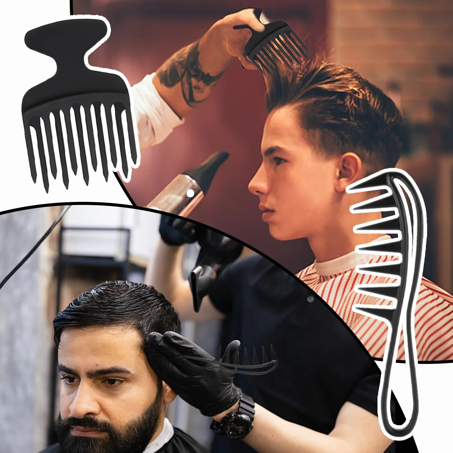 Pettine Largo per Capelli Ricci, Strumento Portatile per Parrucchiere, 2 Pezzi