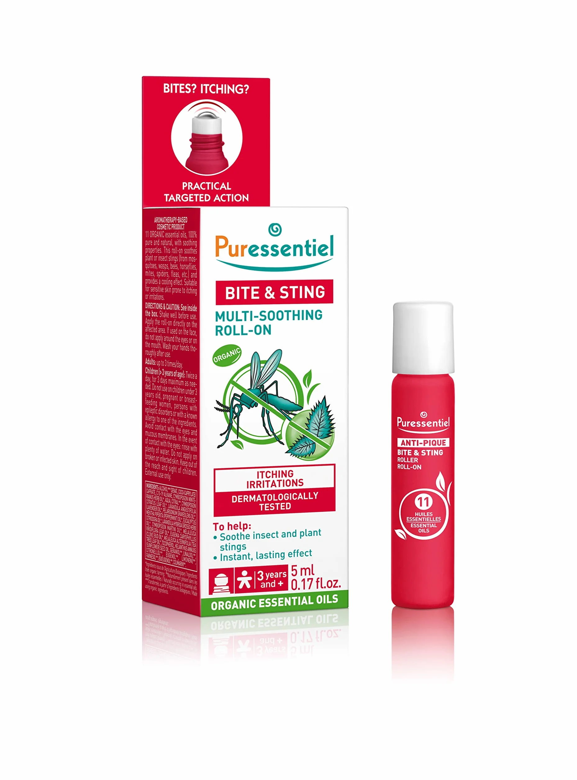 Puressentiel - SOS Insetti - Roller Lenitivo - Aiuta a lenire la pelle irritata dalle punture - Attivi 100% naturali - con 11 Oli Essenziali - 100% puri e naturali - Vegan e Cruelty Free - 5 ml