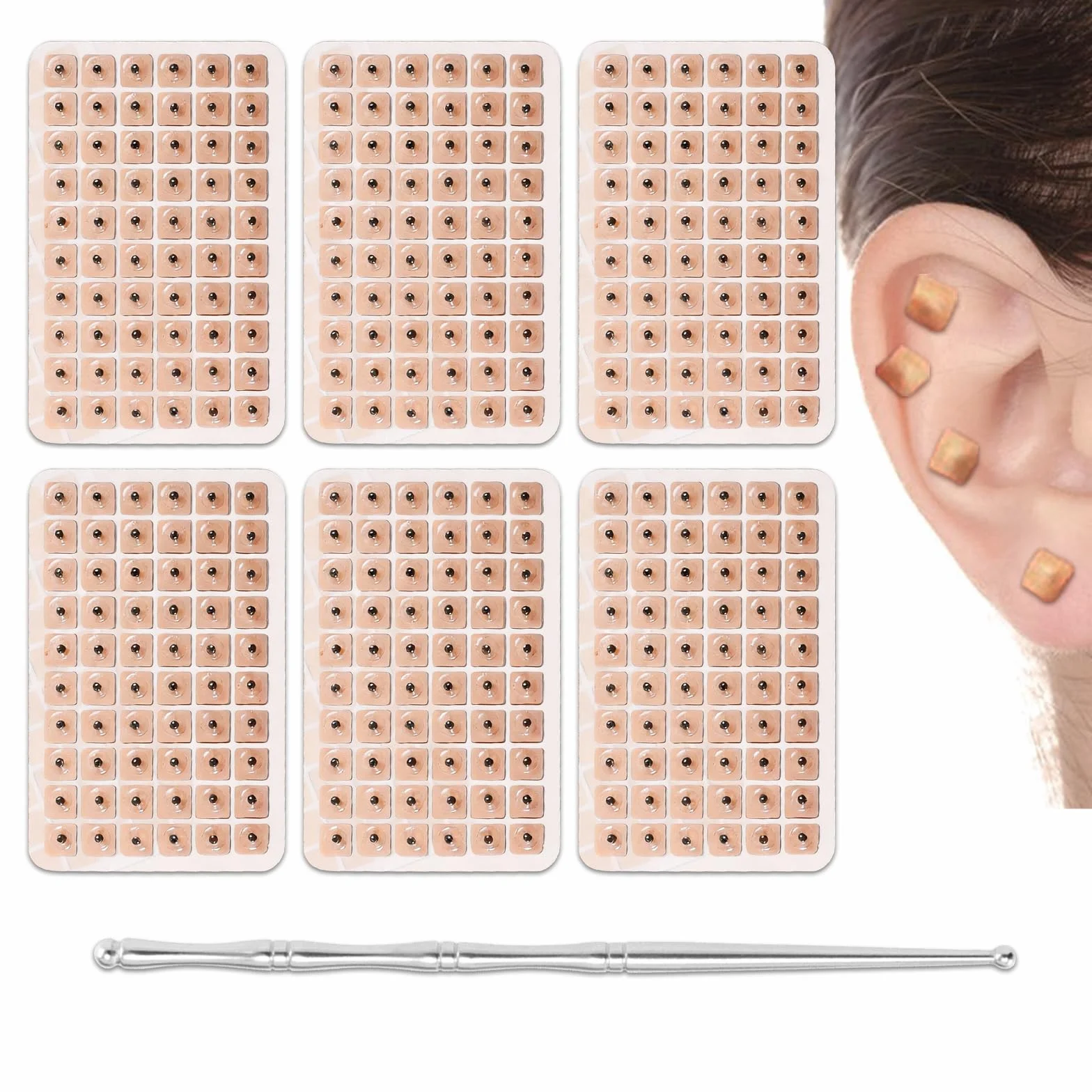 600 Semi per Orecchio di Agopuntura, Auricoloterapia e Agopressione, con Penna per Massaggio