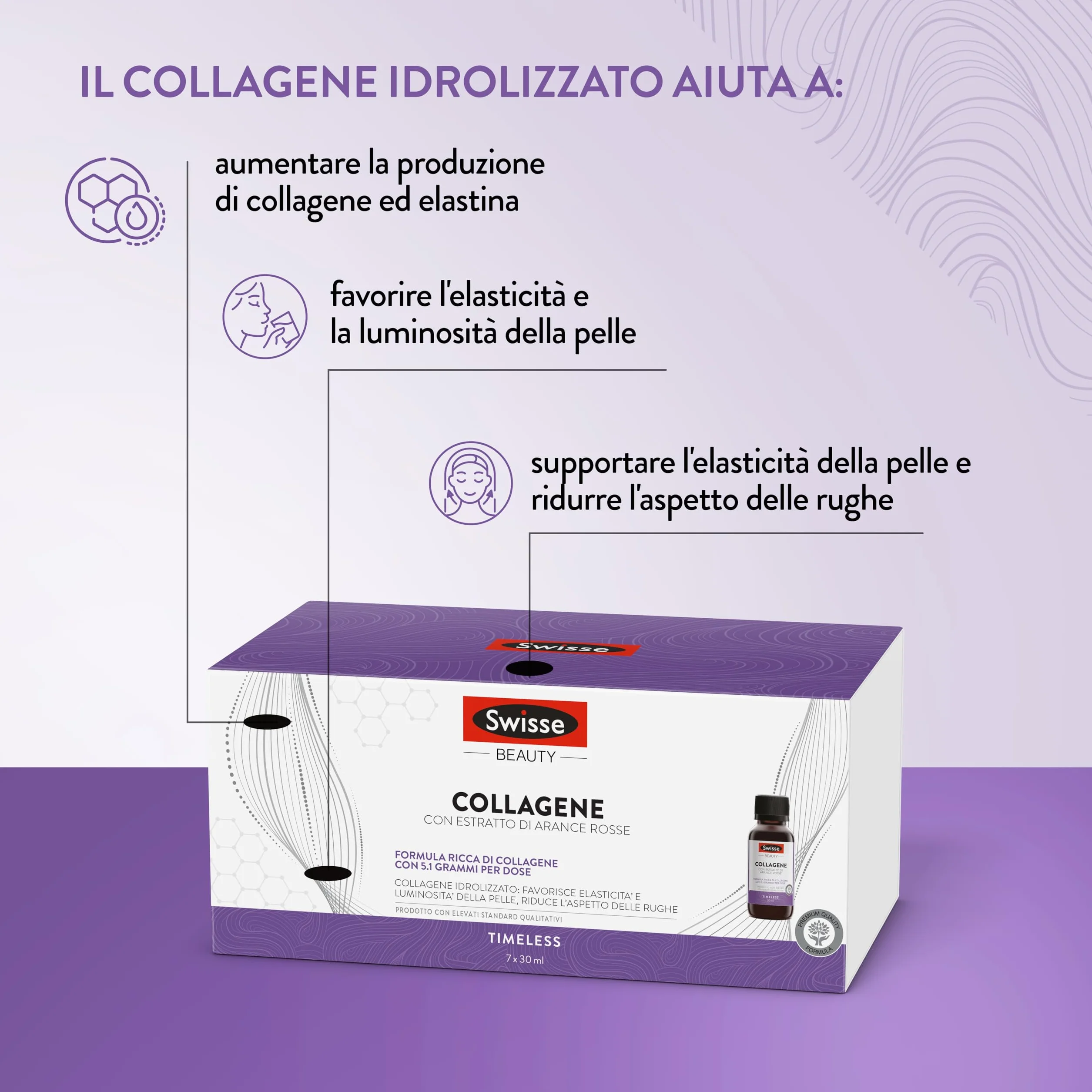 SWISSE Collagene Integratore Liquido - Collagene Idrolizzato da Bere Donna e Uomo con Arance Rosse, 7 x 30 ml Made in Italy