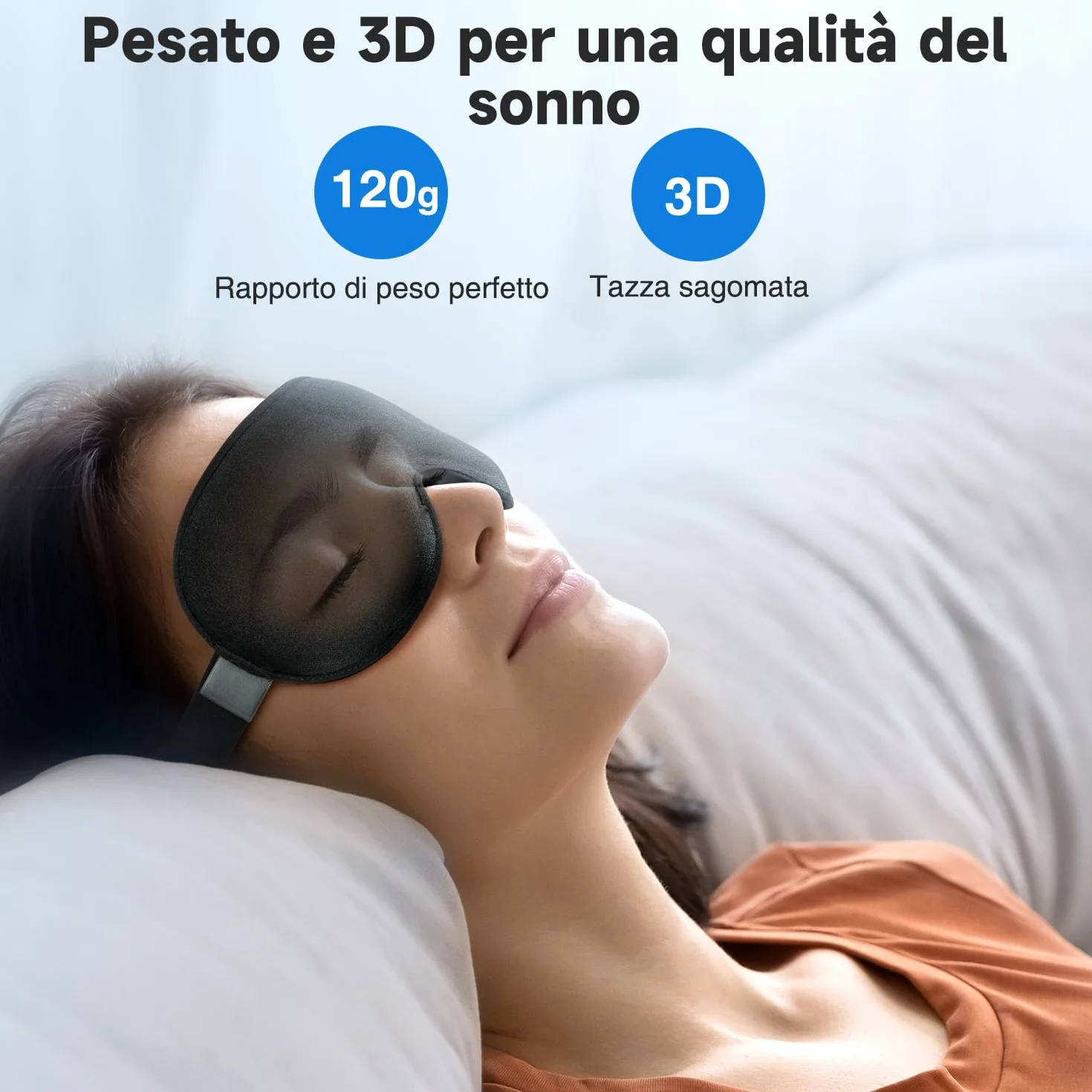 Umisleep 2026 Maschera per dormire ponderata per uomo e donna, 3D per alleviare la pressione, 100% con cinturino regolabile per viaggi, yoga, 120 g, Nero