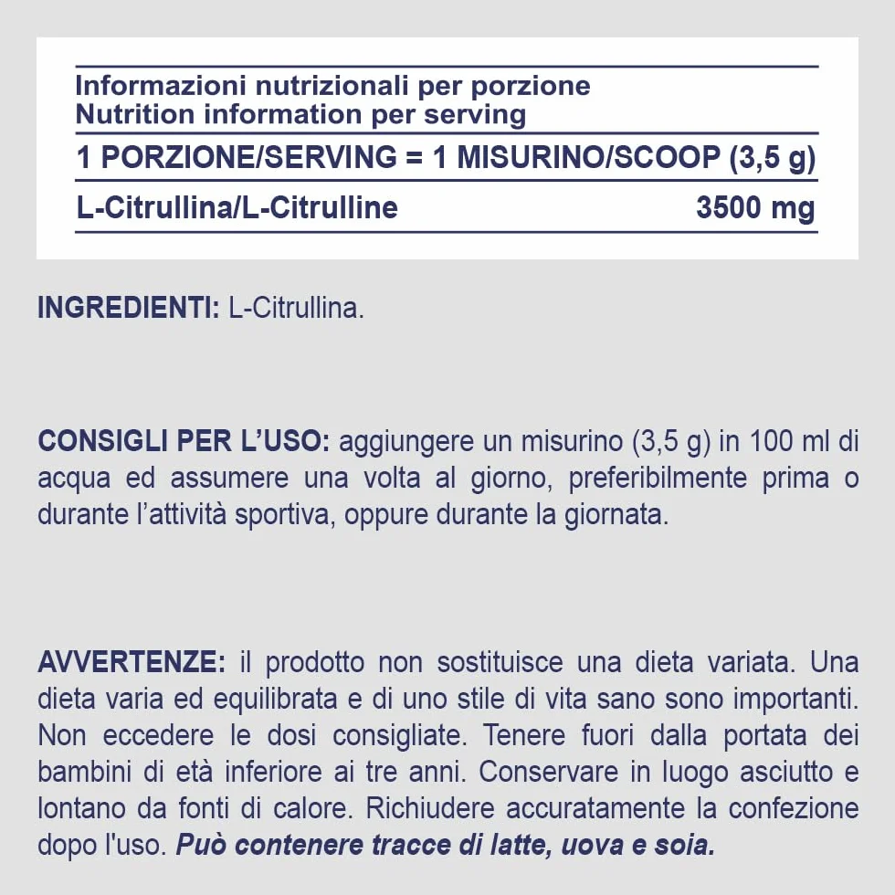 PROLABS – Citrullina PURE in Polvere 100% Pura e Vegan, L-Citrullina 3500mg x Porzione (1 Scoop), Amminoacido per Prestazioni, Forza e Resistenza - Aminoacidi Intra e Pre Workout (500gr, Gusto Neutro)