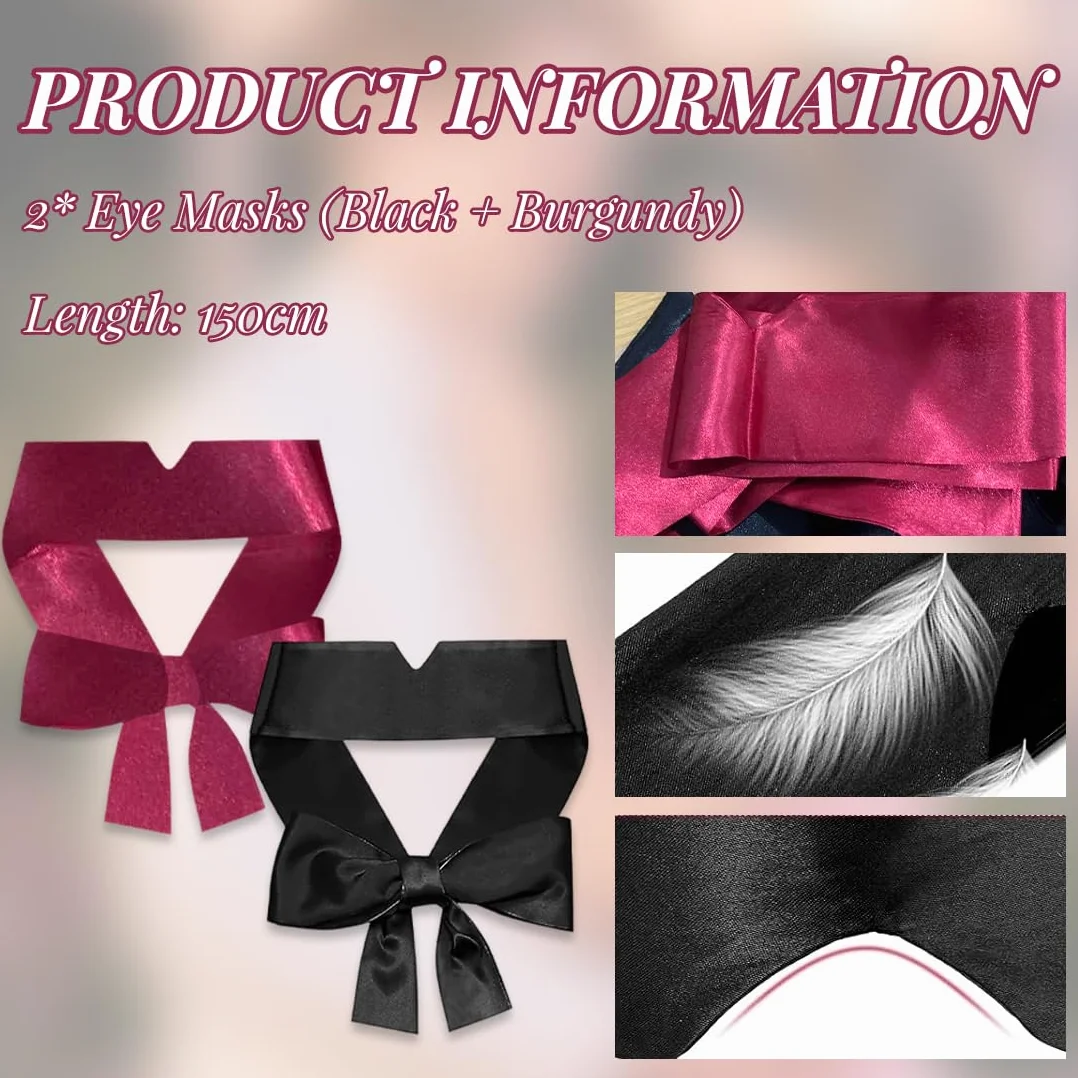 2 Pezzi Copri Occhi per Dormire, Mascherine Sonno Coppia, Mascherina Occhi, Benda Occhi, Maschera per gli Occhi da Donna, Maschera per gli Occhi con Cinturino, per Giochi di Sonno (Nero, Rosso)
