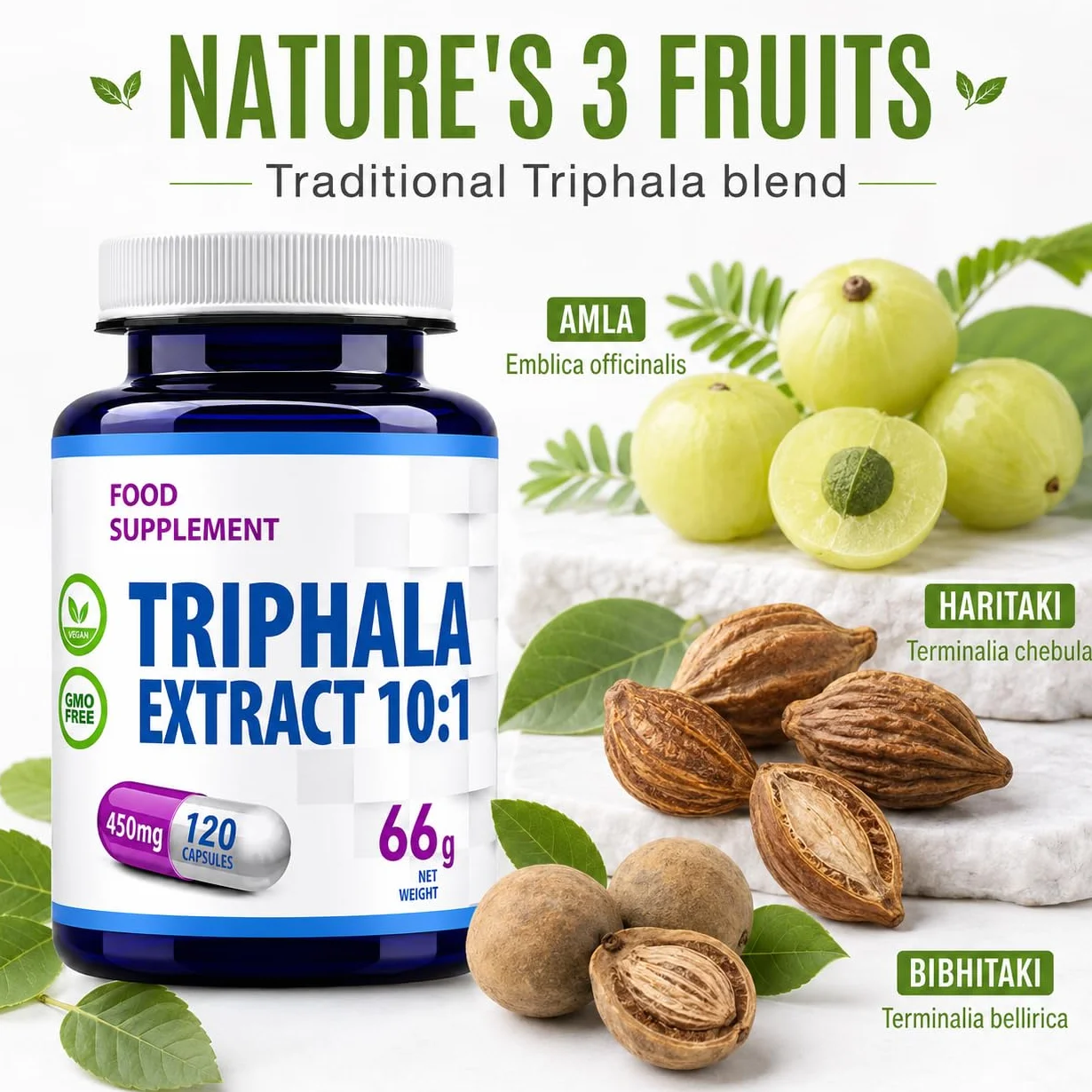 Hepatica Estratto di Triphala | 4.500 mg Equivalente | Estratto 10:1 da 450 mg | Amalaki, Haritaki e Bibhitaki | 120 Capsule Vegane | GMP & Testato da Laboratorio Indipendente