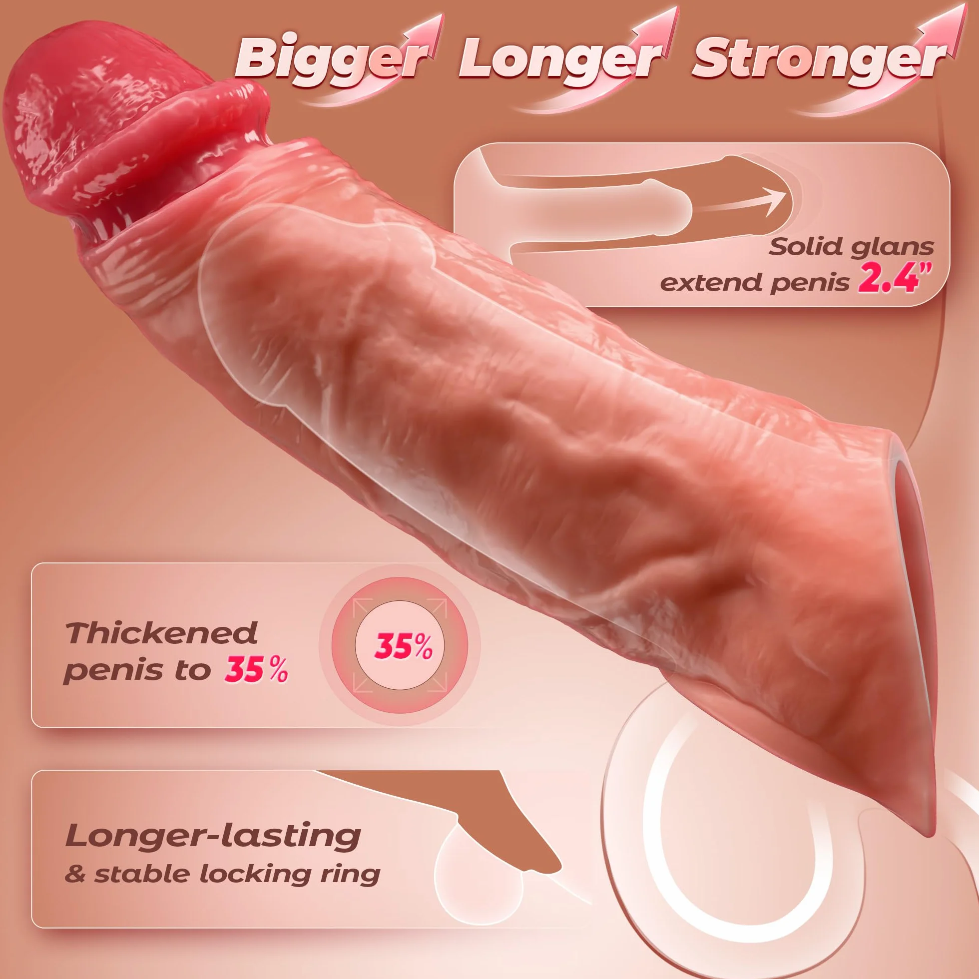 Guaina Pene con Anelli Vibratore Sex Toys per Stimolare Clitoride Donna Prolunghe Ingrandimento Pene Ritarda Eiaculazione Erezione Riutilizzabile