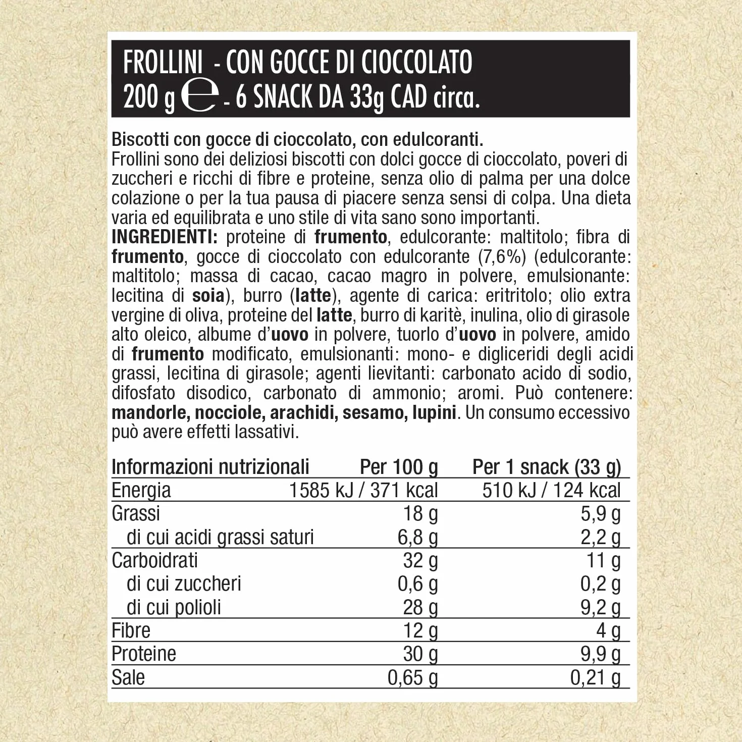Biscotti Proteici Frollini Con Gocce Di Cioccolato EatPro 6 Monoporzioni Colazione Proteica, Snack Proteici, 30% Proteine 18% Fibre, Low Carb Biscotti Keto Diet, Dieta Chetogenica Prodotti