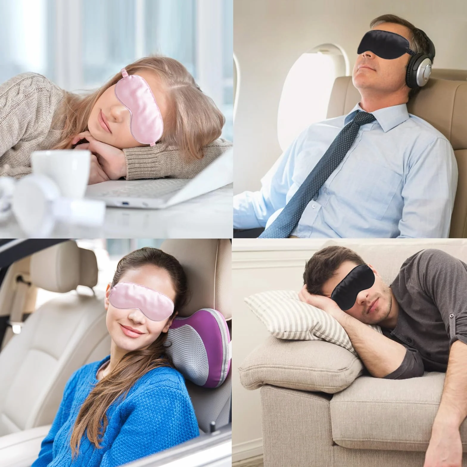 KEYRI 4 Pezzi Mascherina per Dormire per Donne, Maschera per Dormire Seta Mascherina per Occhi Antiluce e Morbida Mascherina Occhi per Dormire per Viaggi Pisolino con Fascia Elasticità