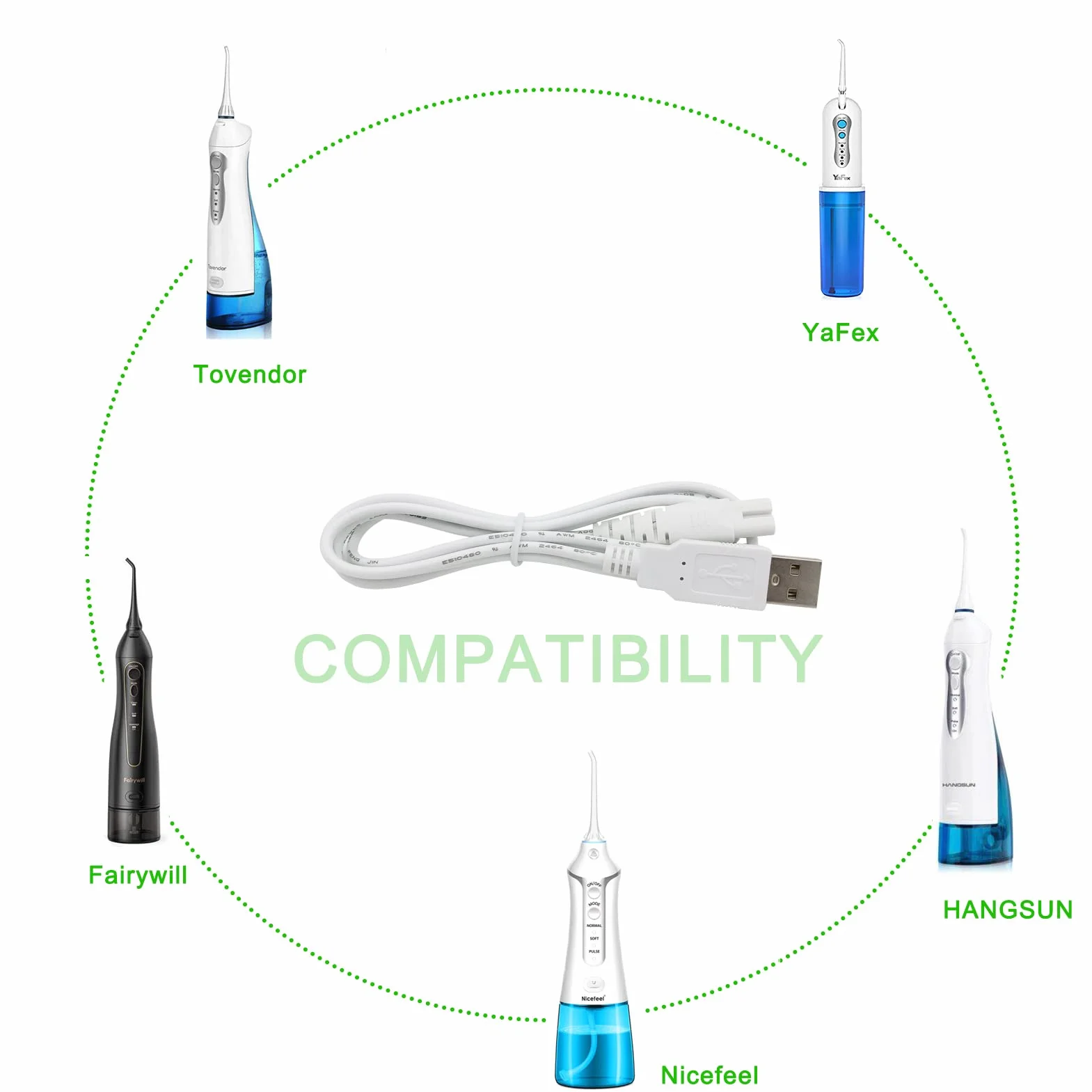 Flosser di ricambio per Hangsun Nicwell Nicefeel USB cavo di ricarica bianco