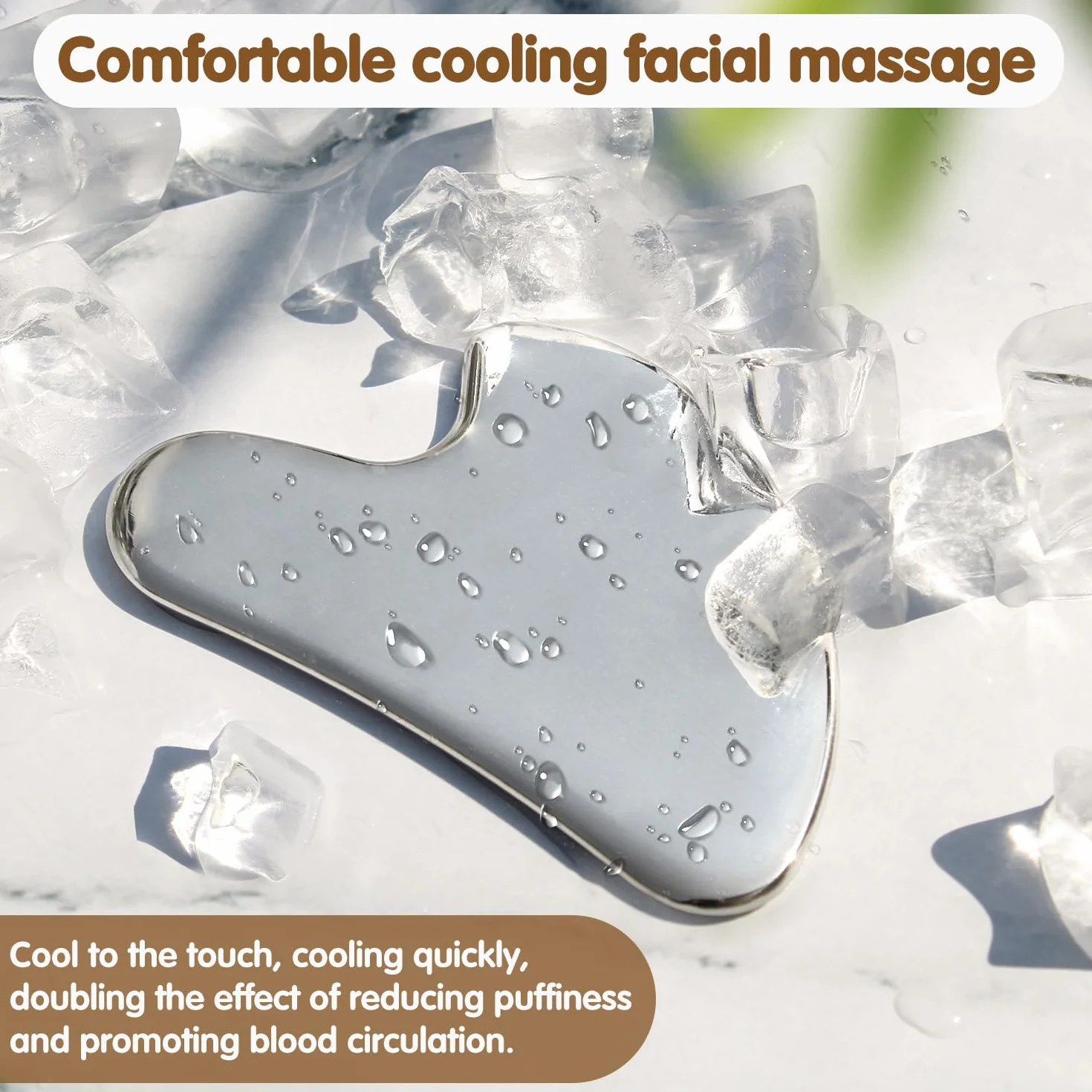 Flagest Gua Sha in Acciaio Inossidabile - Strumento per Massaggio Viso e Corpo, Antirughe e Riduce il Gonfiore (Argento)