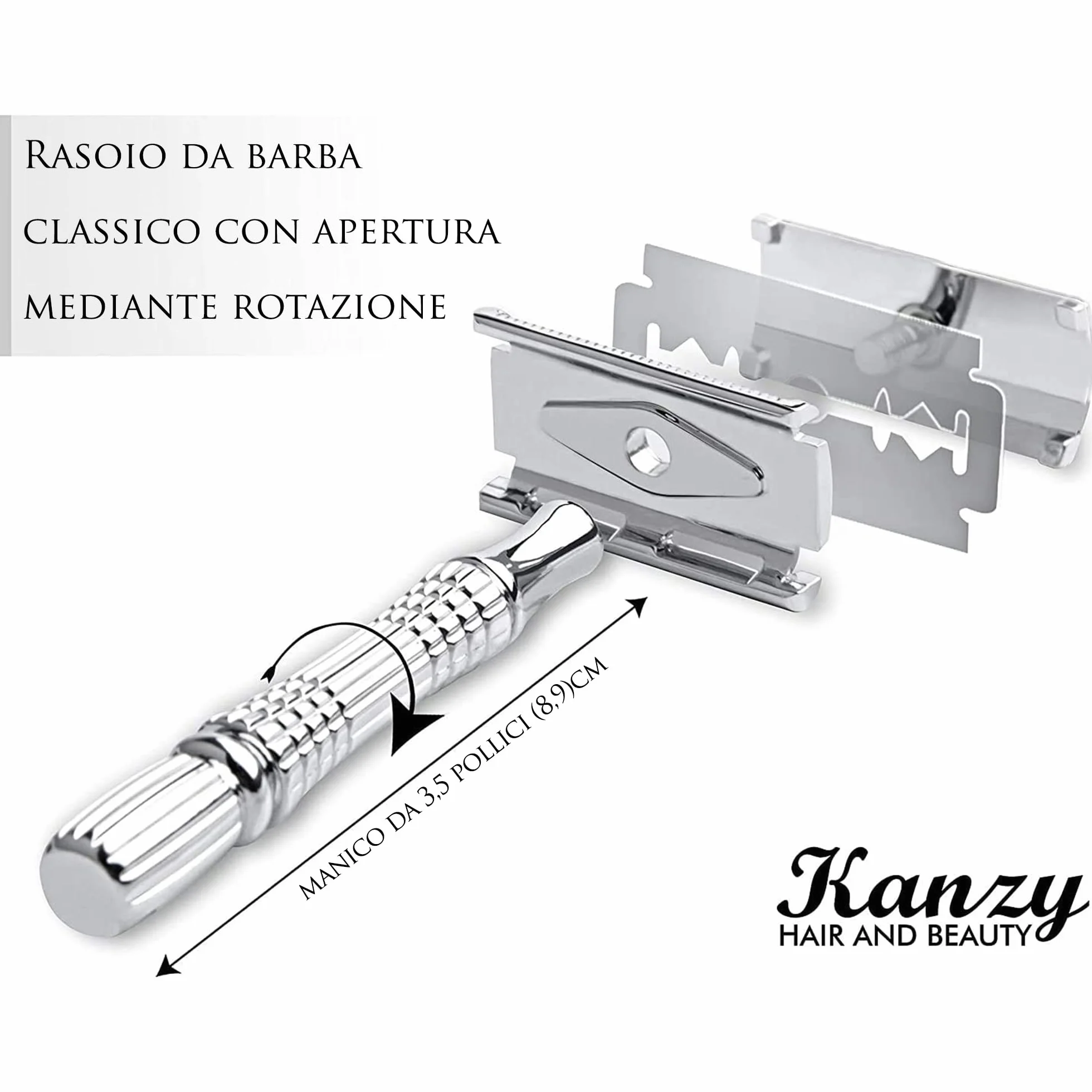 Rasoio di Sicurezza a Doppio Filo per Barba con 10 lame Manico Cromato Safety Razor