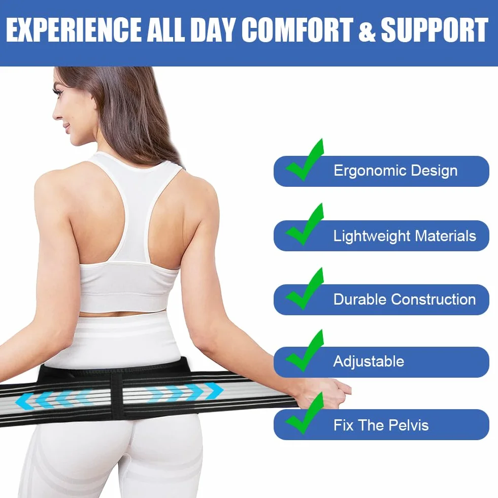 Cintura Sacroiliaca, Elastica Fascia di Supporto Sacro Iliaco, Regolabile Cintura di Compressione Della Vita, Cintura per Sciatica per Alleviare il Mal di Schiena e la Sciatica per Uomo e Donna