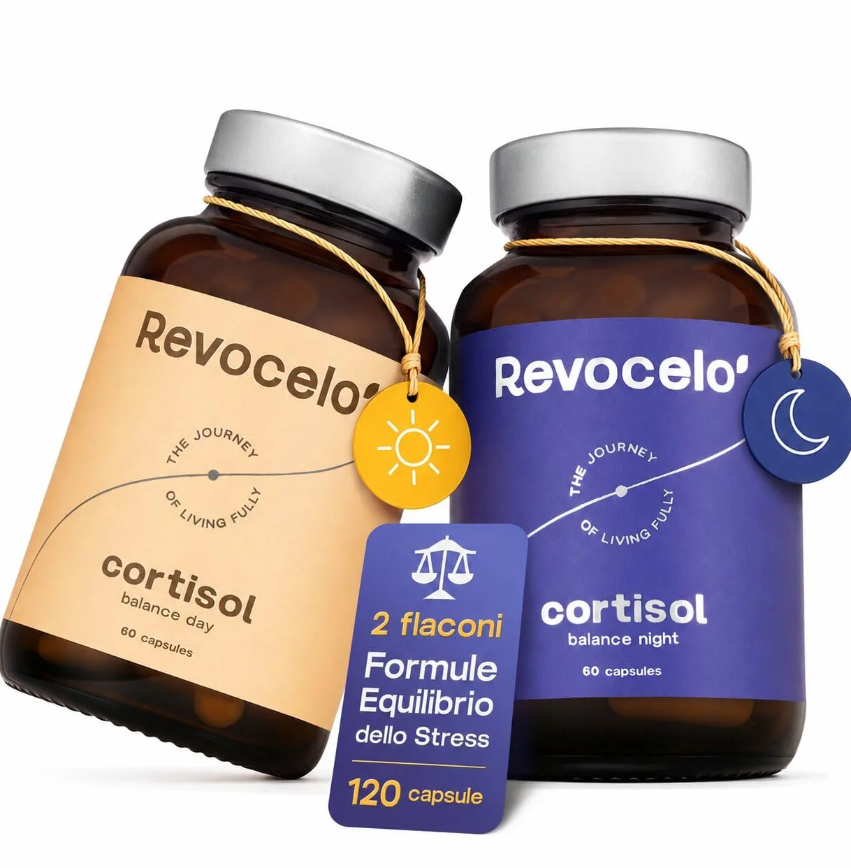 Regolazione del Cortisolo Giorno e Notte - Sistema a 2 fasi per resilienza e calma - Formula anti-stress con KSM-66® Ashwagandha, L-teanina e 6+ adattogeni – Testato in laboratorio,120 capsule, UE