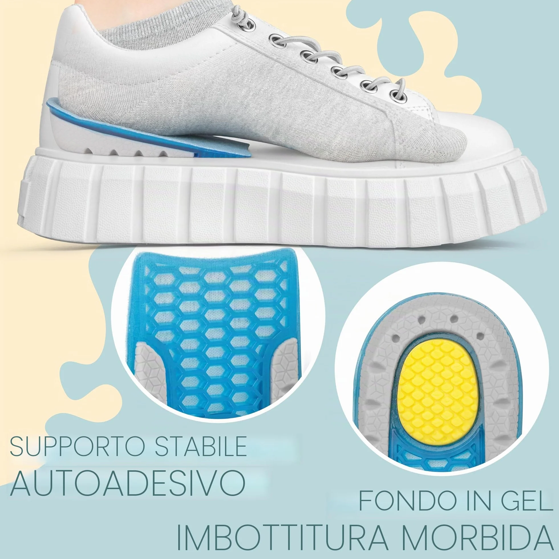 SULPO Talloniera In Gel Solette Rialzate Uomo Donna, Plantare Per Tallonite E Talloniera Per Spina Calcaneare, Cuscinetti Per Scarpe Per Discreta Correzione Altezza- 2 cm, 1 paio