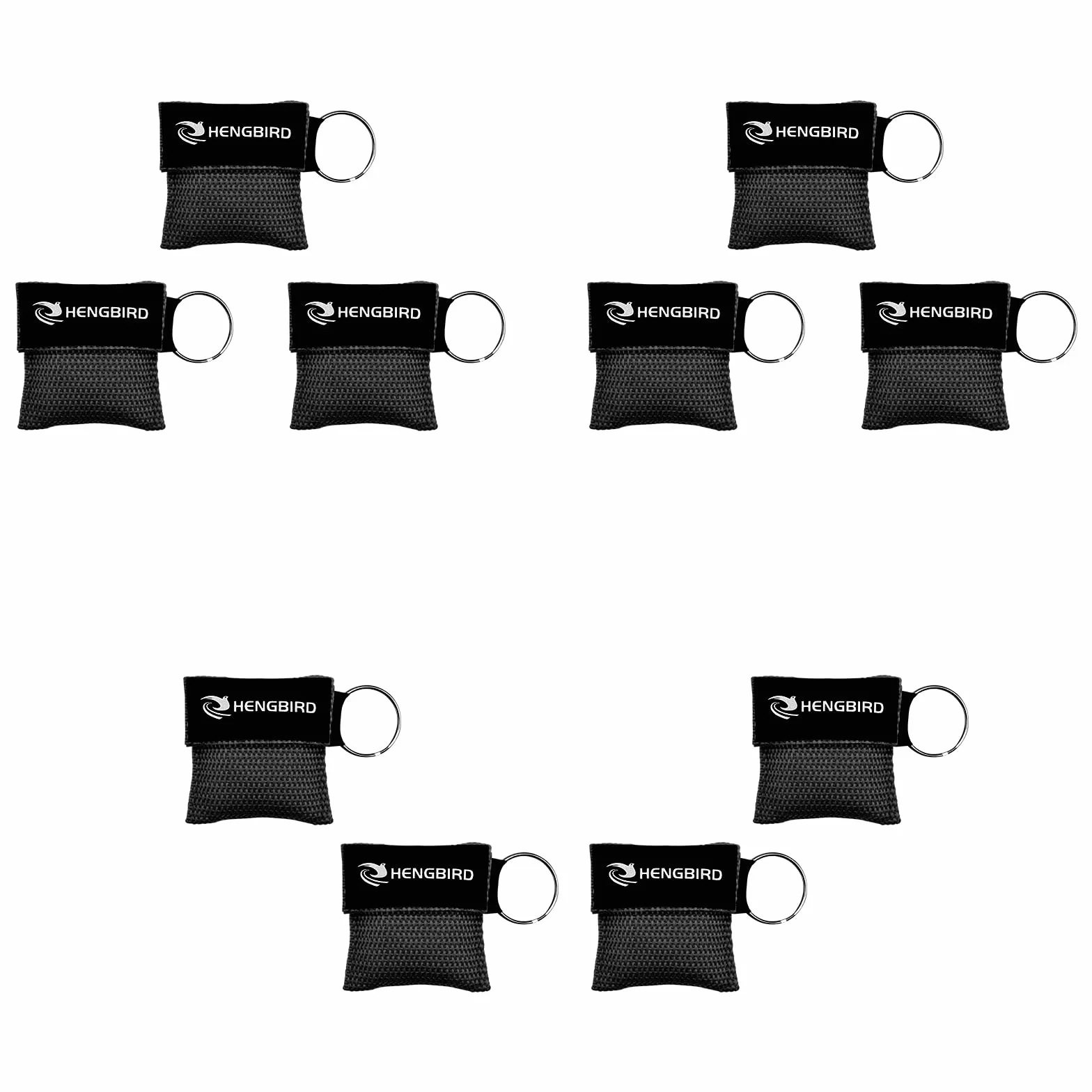 HENGBIRD 10 mascherine respiratorie portachiavi CPR Face Shield di primo soccorso per adulti e bambini, maschera di emergenza per il primo soccorso o addestramento AED, colore nero