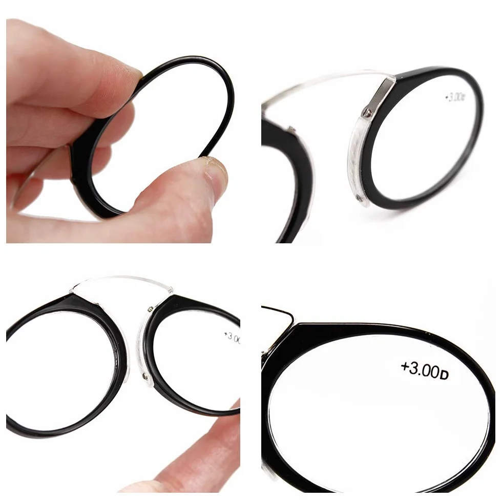 KoKoBin Occhiali da Lettura Unisex Ultraleggeri Mini Nose Clip Non Indossati Antiscivolo - Uomo Donna Sempre a Portata di Mano (Nero +2.0)
