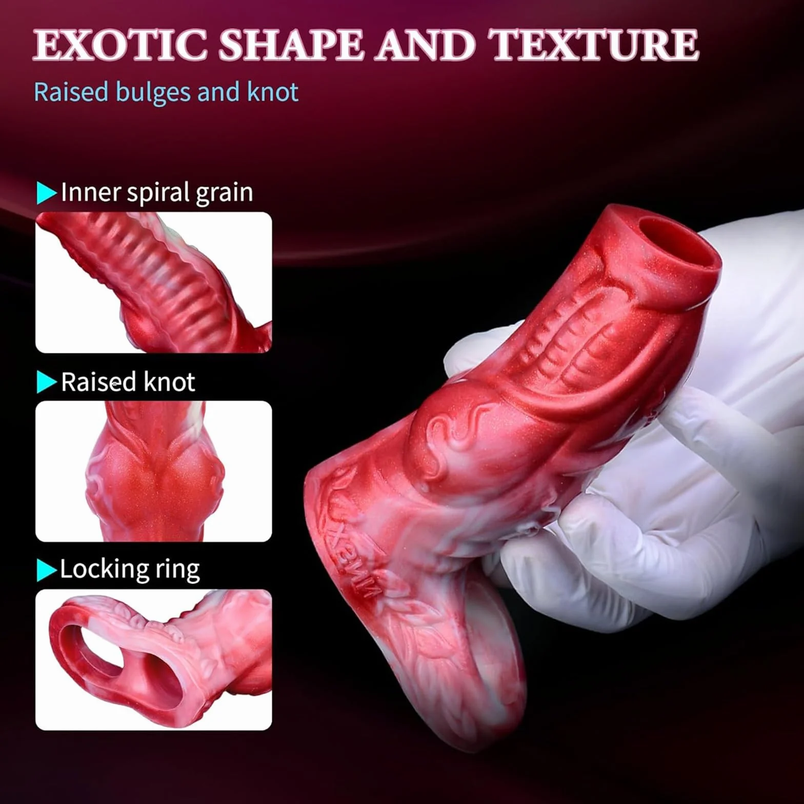 Manicotto for pene Spessi Anelli for pene Annodati Ingranditore dildo uomo, Manicotto estensore Steath in silicone rosso ritardare l'eiaculazione Erezione Ingrandimento coppie