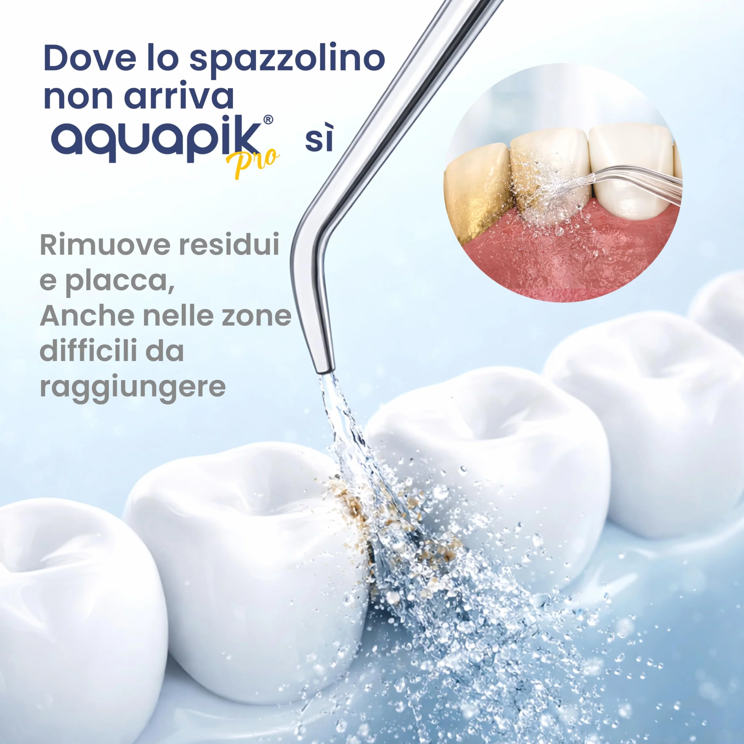 Aquapik PRO Idropulsore Dentale da Tavolo, Irrigatore Orale 600 ml con 8 Ugelli e 10 Livelli di Pressione, Ugello Rotante 360°, per Pulizia Interdentale, Apparecchi e Impianti, Bianco