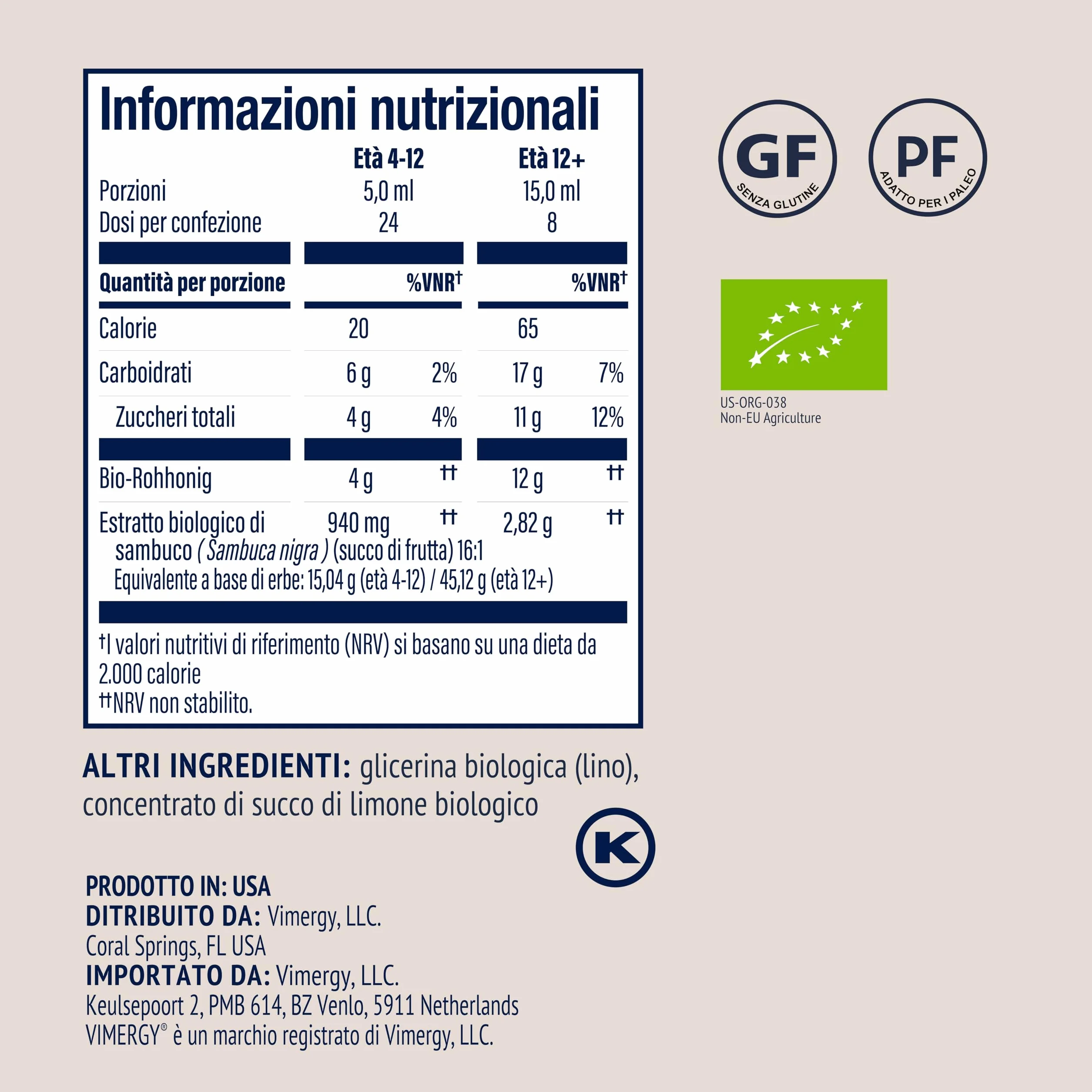 Vimergy Soothe Wise – Estratto di sambuco ad assorbimento rapido con formula a base di miele grezzo e biologico – Kosher (120 ml)