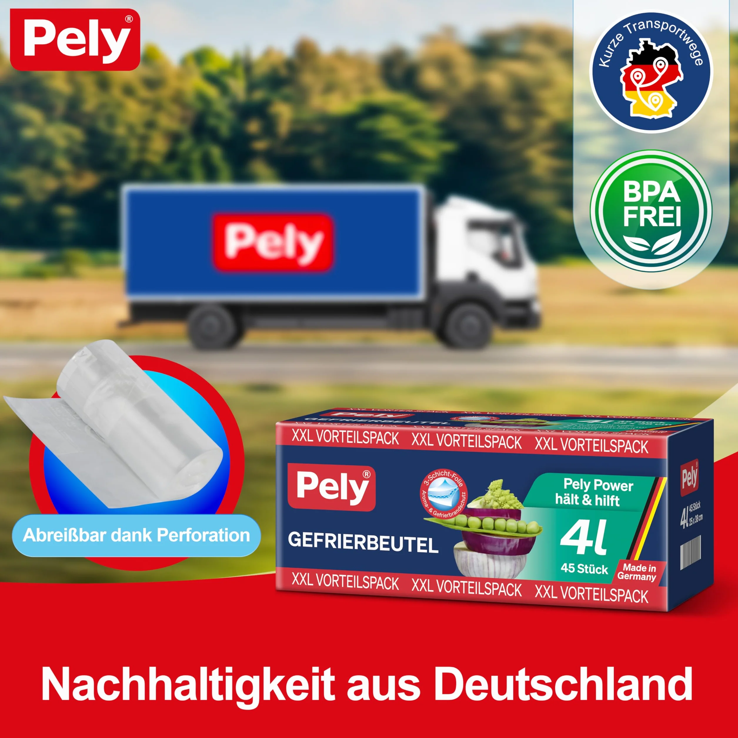 pely 8674 - Sacchetti per congelatore, 4 l, 45 sacchetti, confezione risparmio (4 litri)