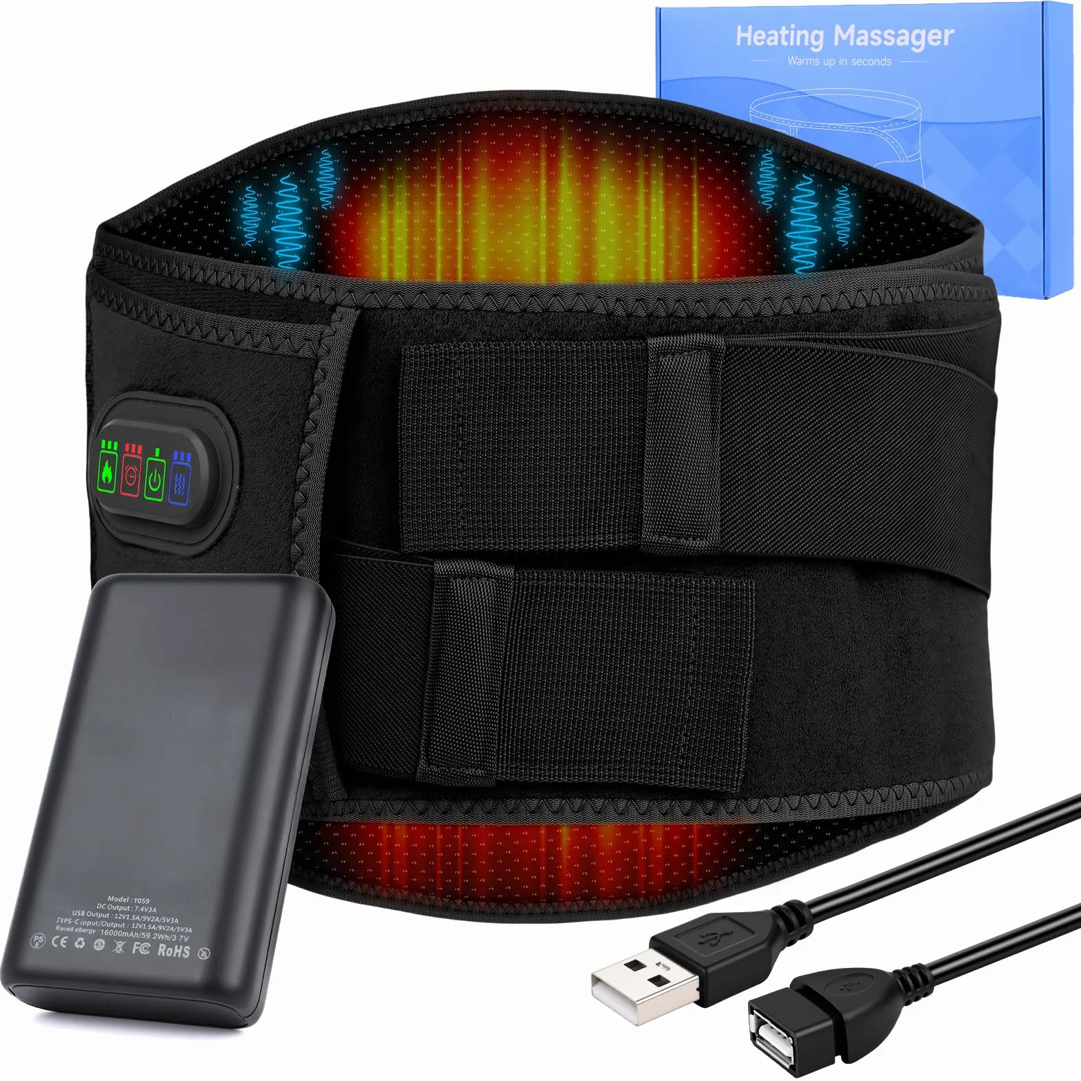 16000mAh Batteria Fascia Lombare Riscaldamento,Termoforo Lombare con 3 Livelli di Temperatura e Massaggio a Vibrazione,cintura riscaldante per la schiena con USB regalo per mamme, donne (Nero)
