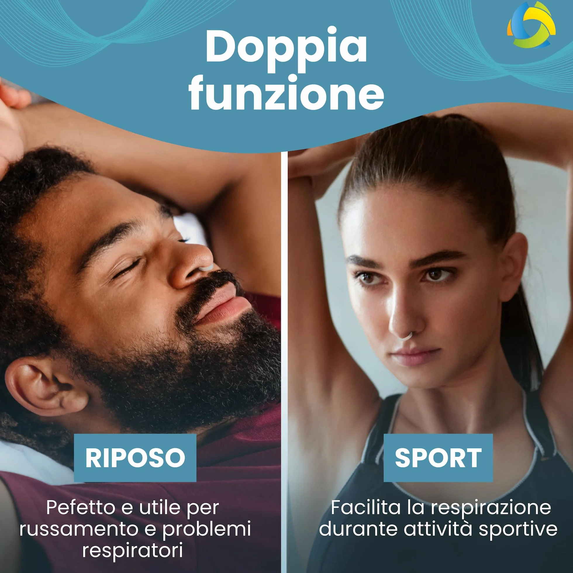 DanAir 3 Dilatatore Nasale Antirussamento Made in Italy Divaricatore Naso Sportivo Dispositivo Anti Russamento Uomo Donna Azzurro S M L