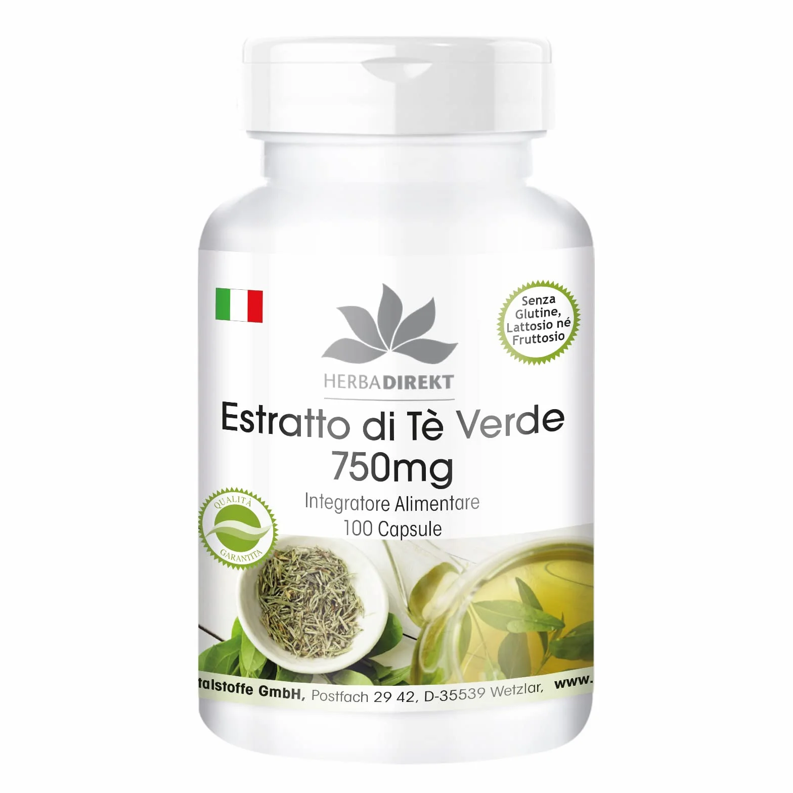 Estratto di tè verde 750 mg capsule - 100 capsule - polifenoli - catechine - EGCG - caffeina - ad alto dosaggio - vegano | HERBADIREKT by Warnke Vitalstoffe - Qualità farmaceutica tedesca