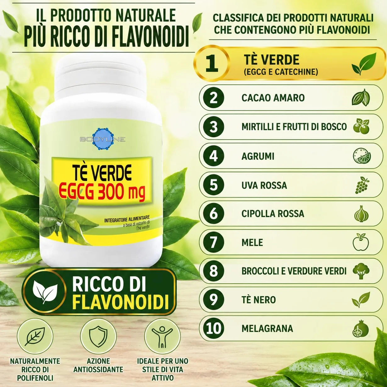 Tè Verde EGCG 90% – Alta Concentrazione 300mg per Capsula – Integrine – Ricco di Flavonoidi e Catechine – Elevata Purezza – Alta Concentrazione di Flavonoidi Naturali
