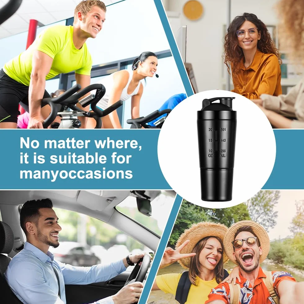 ACWOO Shaker per Proteine in Acciaio Inox Bottiglia, 700 + 200 ML Shaker Steel con Scomparto per Polvere e Miscelatore Sfera, per Bevande Proteiche per Gli Appassionati di Sport All'aria Aperta