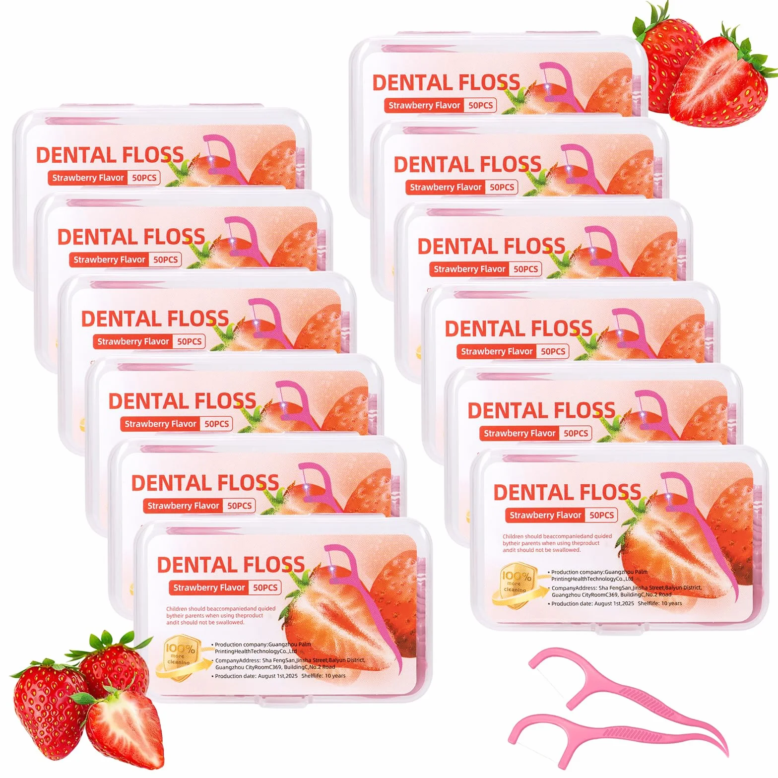600 stuzzicadenti con filo interdentale alla fragola per la cura dei denti - Bastoncini per la pulizia dei denti per rimuovere la placca e i residui di cibo