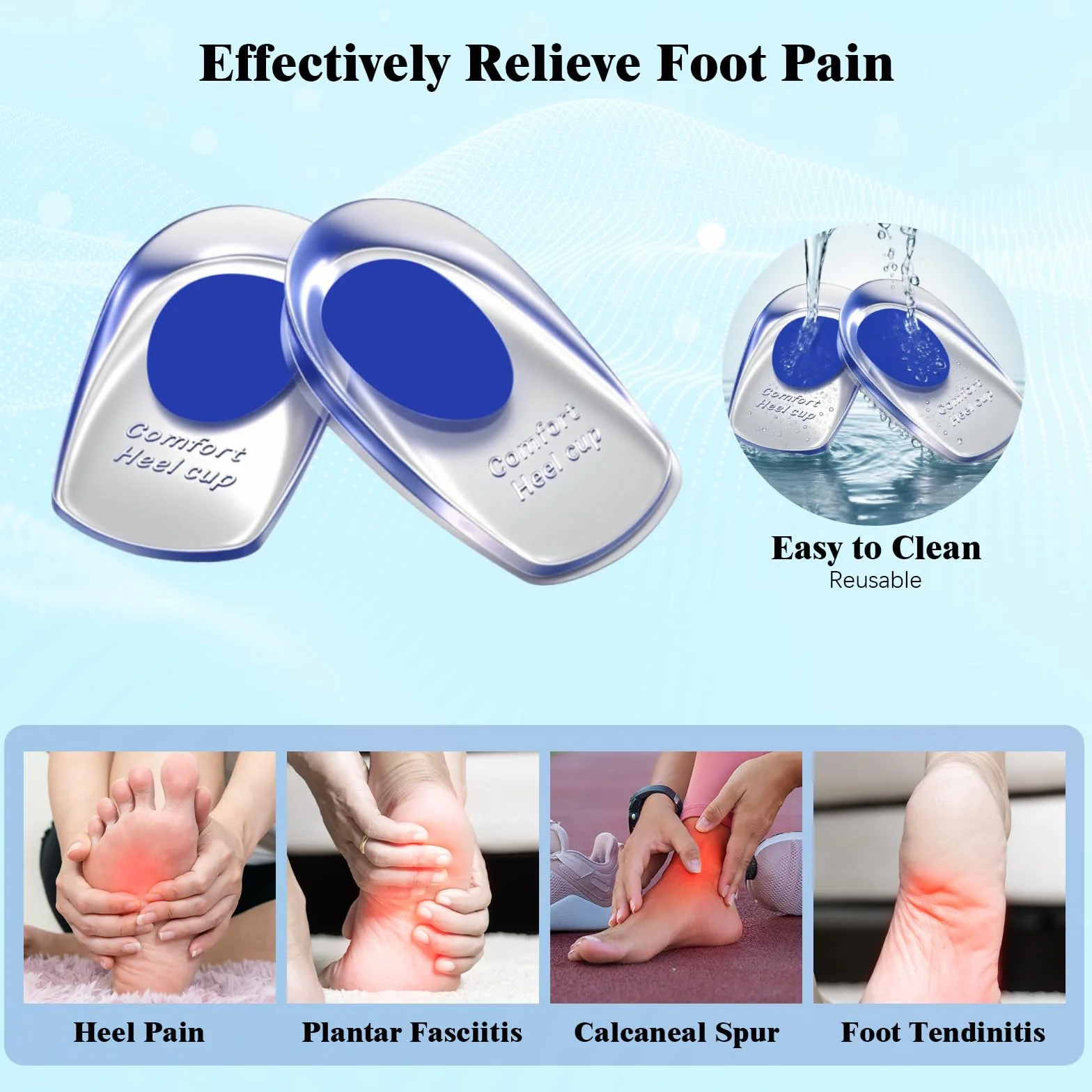 4 paia Talloniera in Silicone, Plantari per Tallonite, Dolore Alleviare Cuscinetti, Talloniere, Talloniera Gel, per Uomo e Donna, per Sperone Calcaneare, Tallonite e Fascite Plantare, Blu