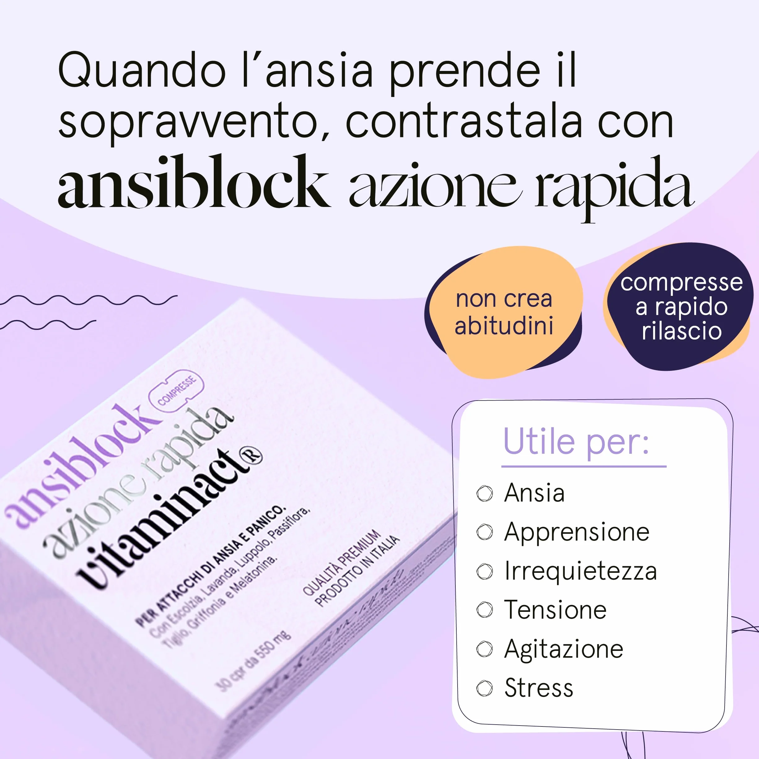 Ansiblock Integratore Ansia Azione Rapida con Passiflora Griffonia Melatonina Escolzia