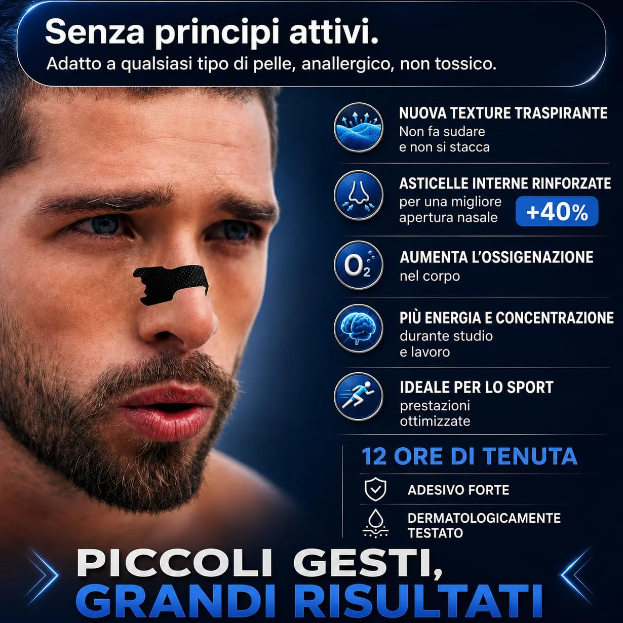 Cerotti Nasali Antirussamento 60pz Dilatatore Nasale Antisudore Tenuta Forte