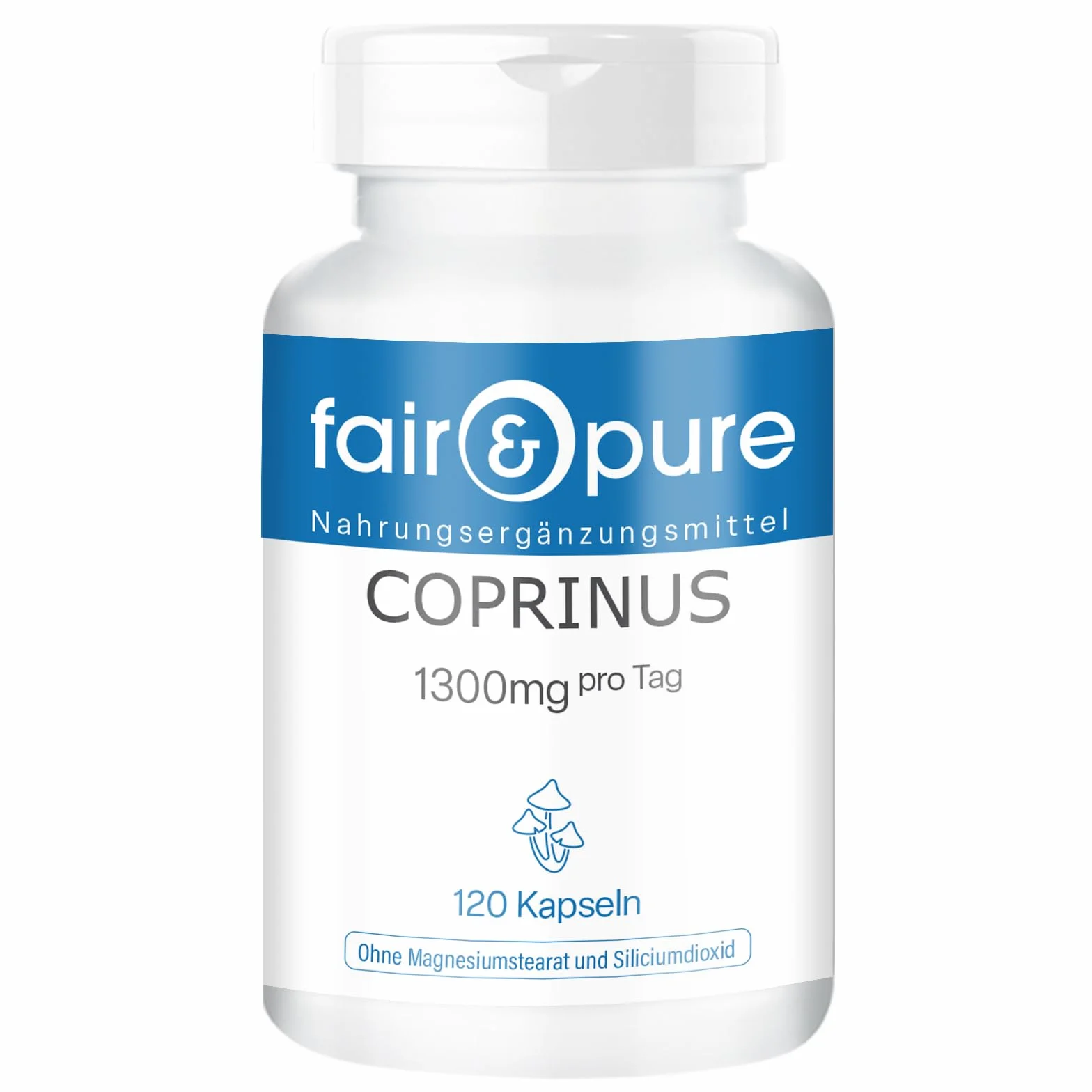 Fair & Pure Capsule di Coprinus 1300mg dose giornaliera, 120 pezzi, fungo coprinus, integratore alimentare vegano senza additivi, prodotto in Germania