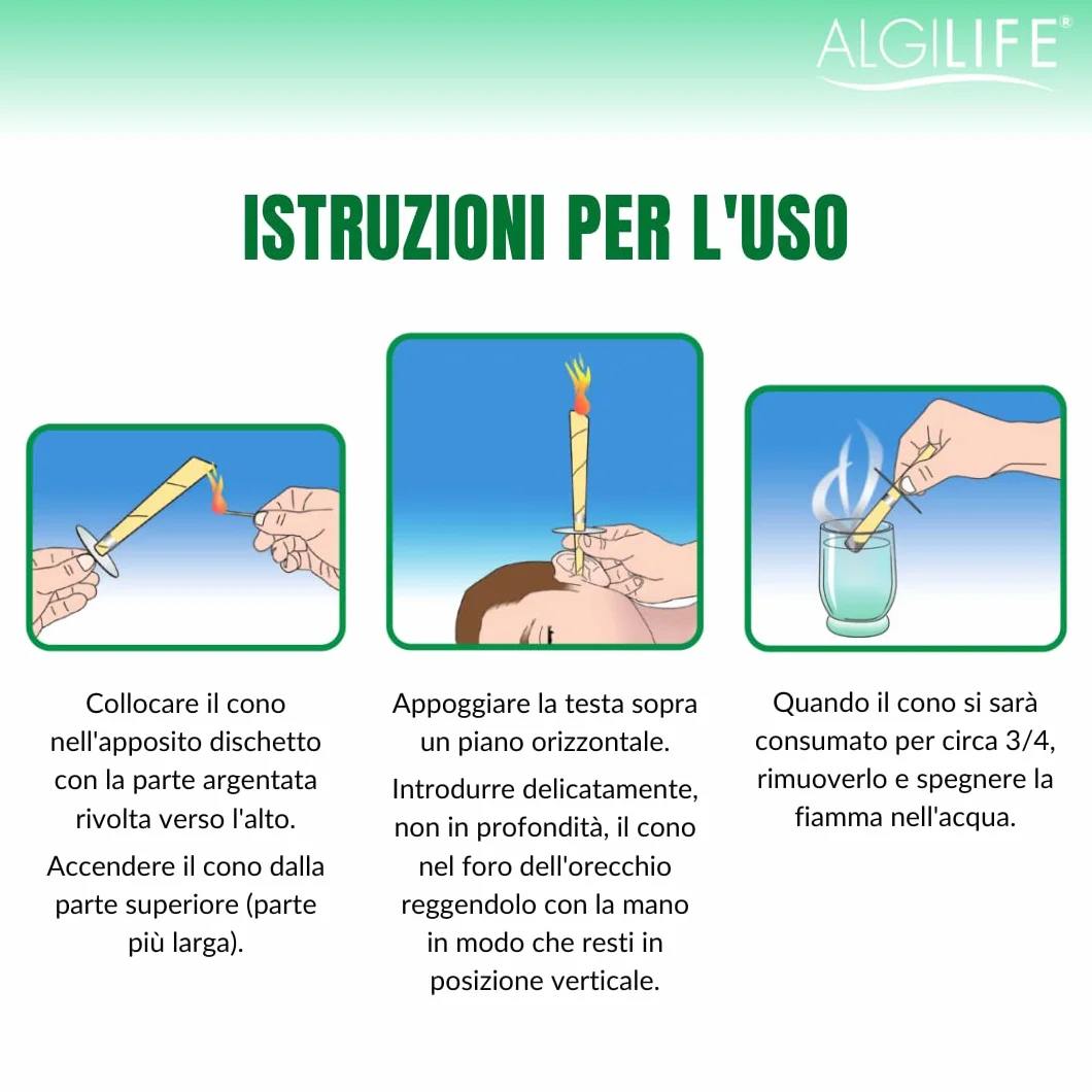 ALGILIFE ConiClean Coni Auricolari per Rimozione Tappi Cerume, Candele con Cera d'Api e Filtro Frangifiamme, 2 Pezzi