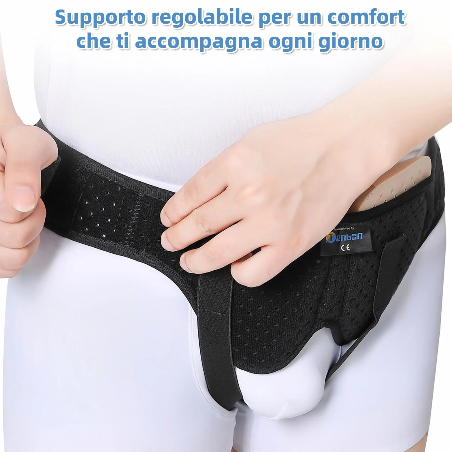 Tenbon Cintura per ernia per uomini e donne Cintura per ernia regolabile flessibile Supporto per ernia Sollievo dal dolore con 2 cuscinetti di compressione rimovibili (M)