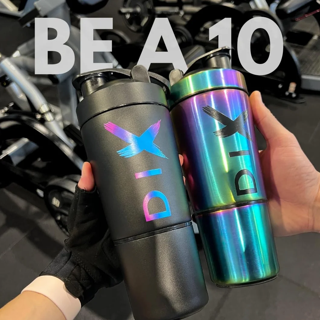 DIX SHAKER proteine 750 ml ✗ In acciaio inossidabile con scomparto da 60 grammi per polveri ✗ Bottiglia sportiva ✗ Senza BPA - (NOIR)