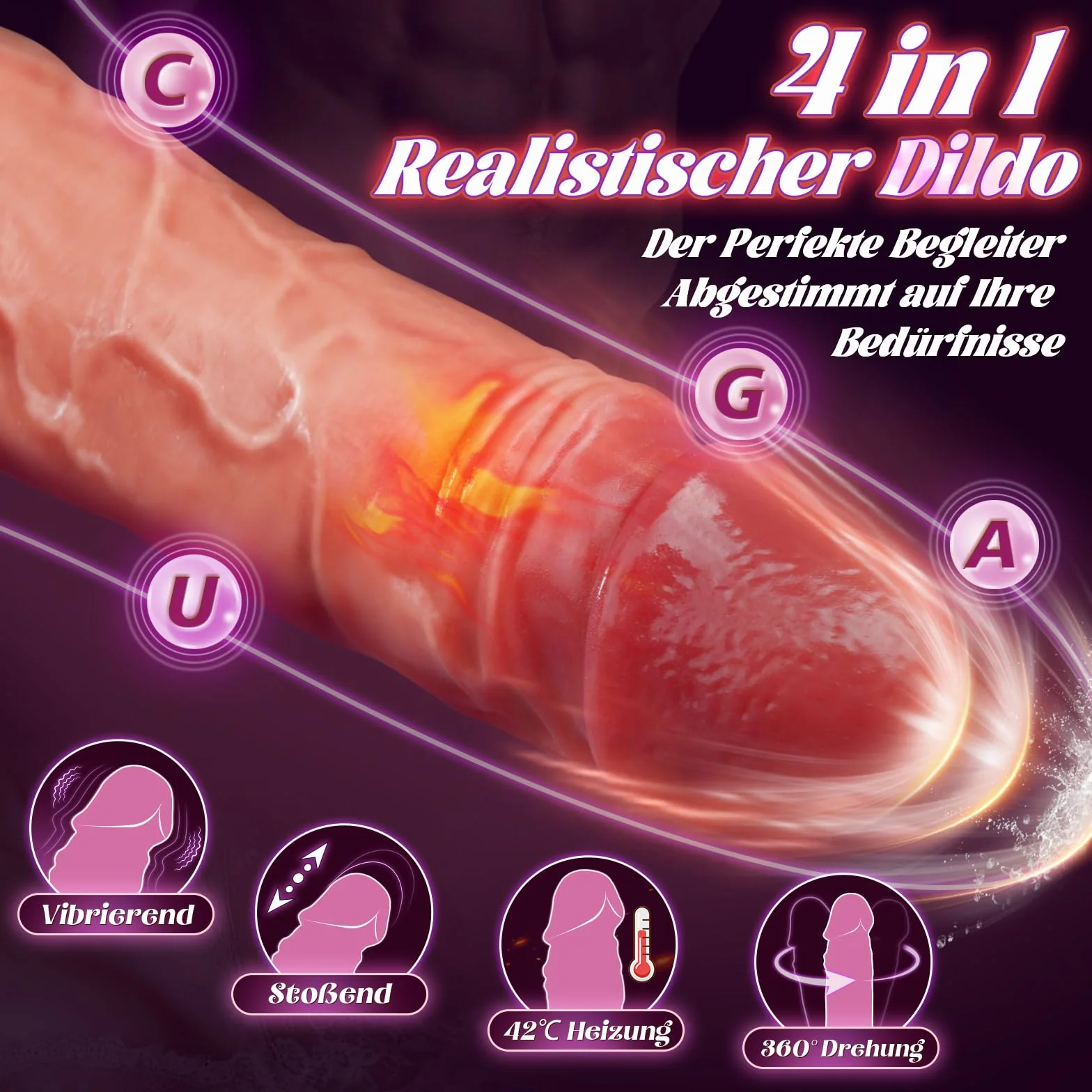 FIDECH Dildo Vibratoreper Donna Professionale, Vibratore Realistico Anale Sexytoysys Donna Punto G con Telecomando, Sex Toys Riscaldato Rotante a 360° con Modalità Vibrazione e Spinta e Uomo Coppia