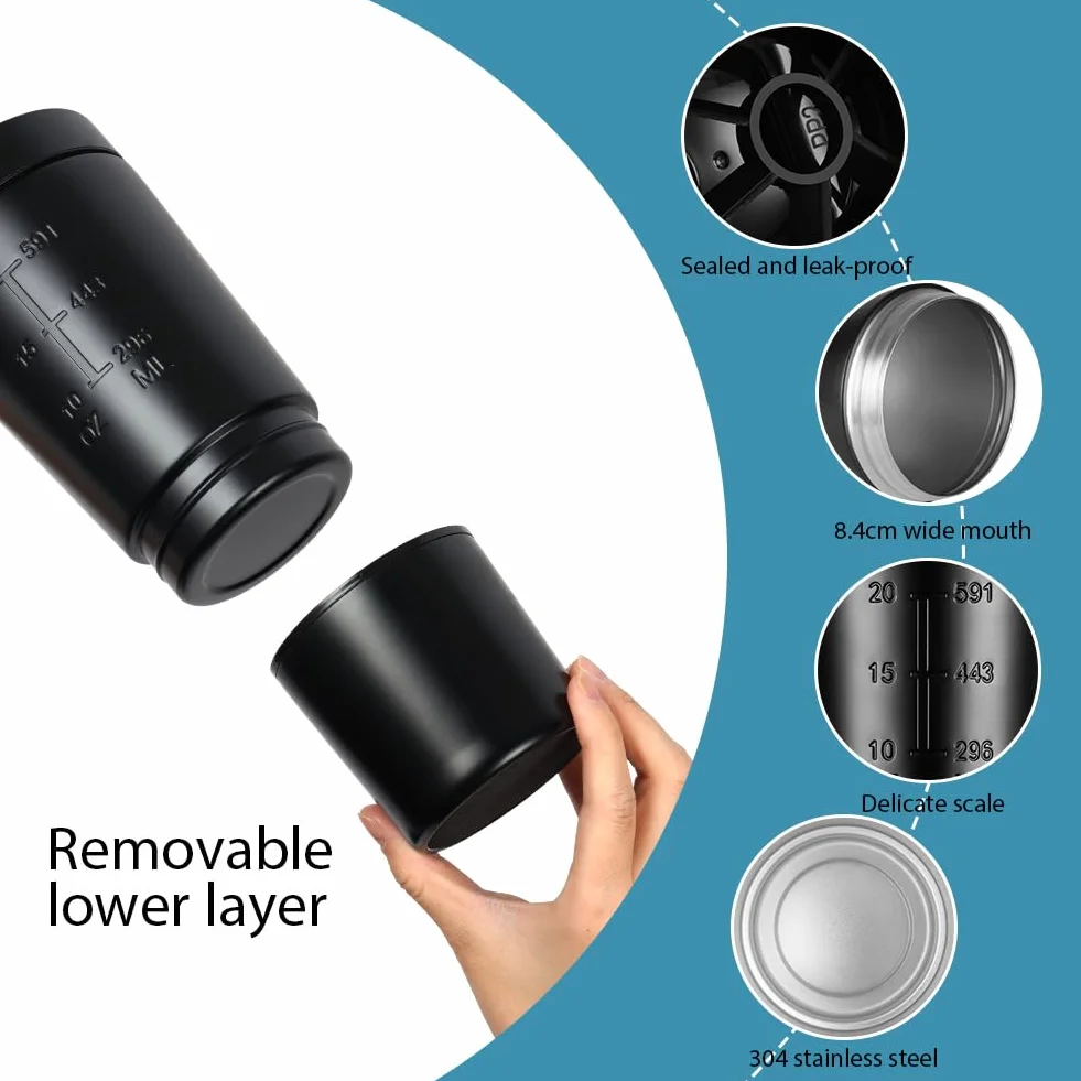 ACWOO Shaker per Proteine in Acciaio Inox Bottiglia, 700 + 200 ML Shaker Steel con Scomparto per Polvere e Miscelatore Sfera, per Bevande Proteiche per Gli Appassionati di Sport All'aria Aperta