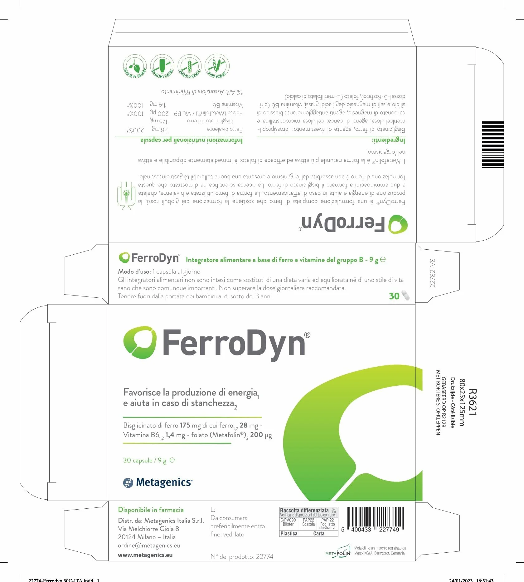 FerroDyn - Sostiene la Formazione dei Globuli Rossi e la Produzione di Energia - Utile in Caso di Affaticamento - 30 Capsule