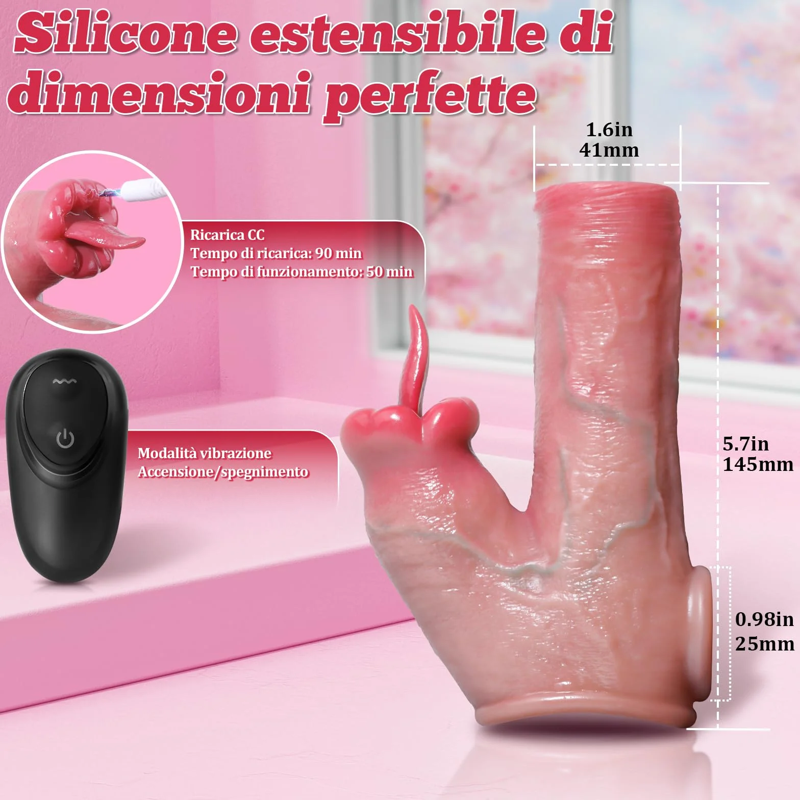 Anello Vibrante per Pene in Silicone con 10 Modalità di Vibrazione, Guaina Pene Realistico Riutilizzabile Sex Toys Uomo