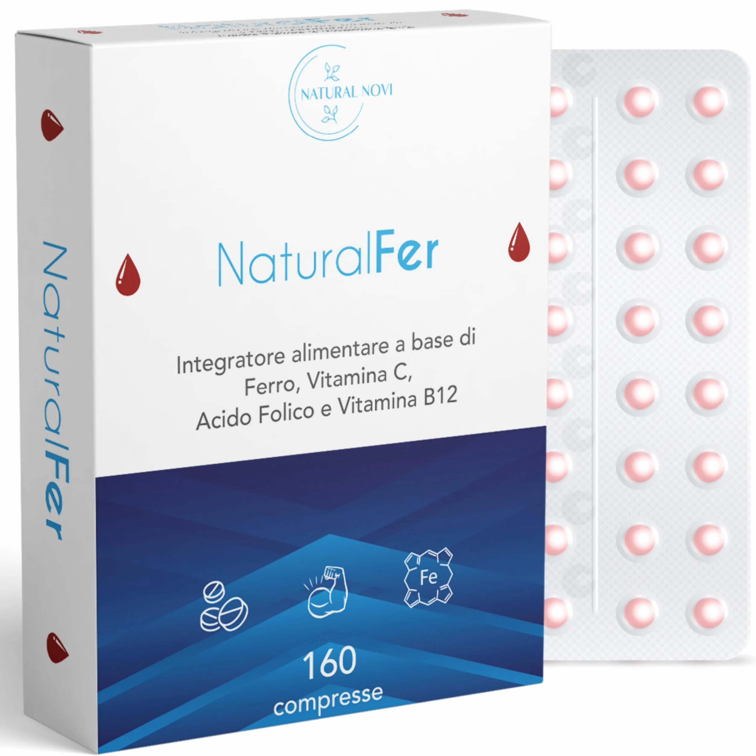 Ferro Integratore 28mg NaturalFer® | 160 compresse | Vitamina C + Vitamina b12 e acido Folico | Supporto Energetico e stanchezza | Senza Glutine | Senza Lattosio