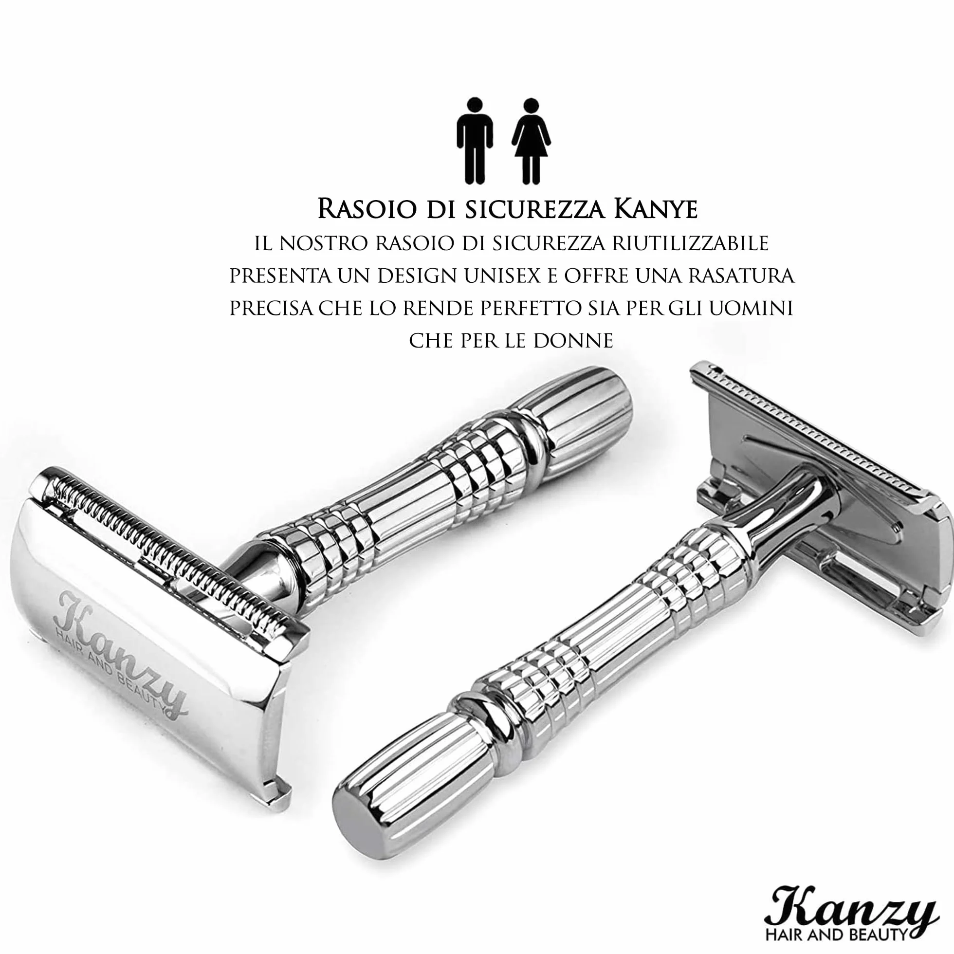 Rasoio di Sicurezza a Doppio Filo per Barba con 10 lame Manico Cromato Safety Razor