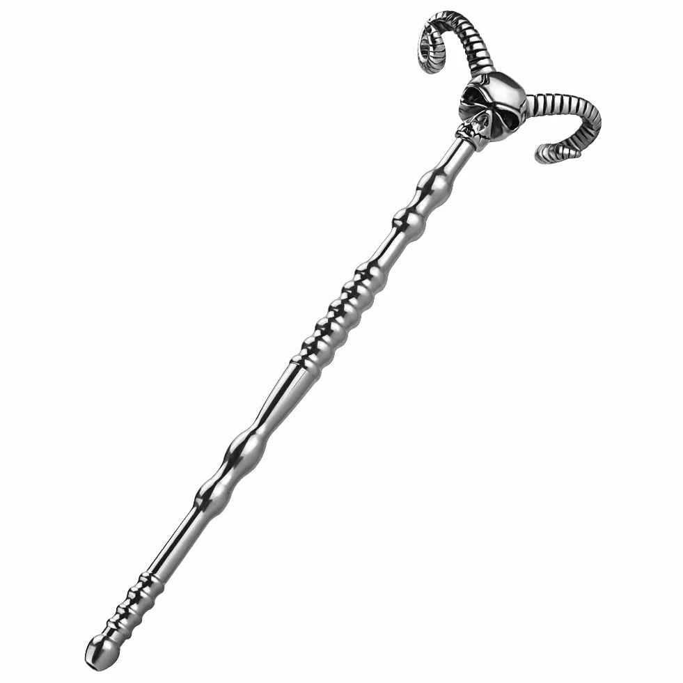 Roluck Dilatatore dell'uretra Sonde dell'uretra cave in acciaio inossidabile Dilatatore dell'uretra con decorazione del teschio e plug per il pene a più perle per la masturbazione maschile