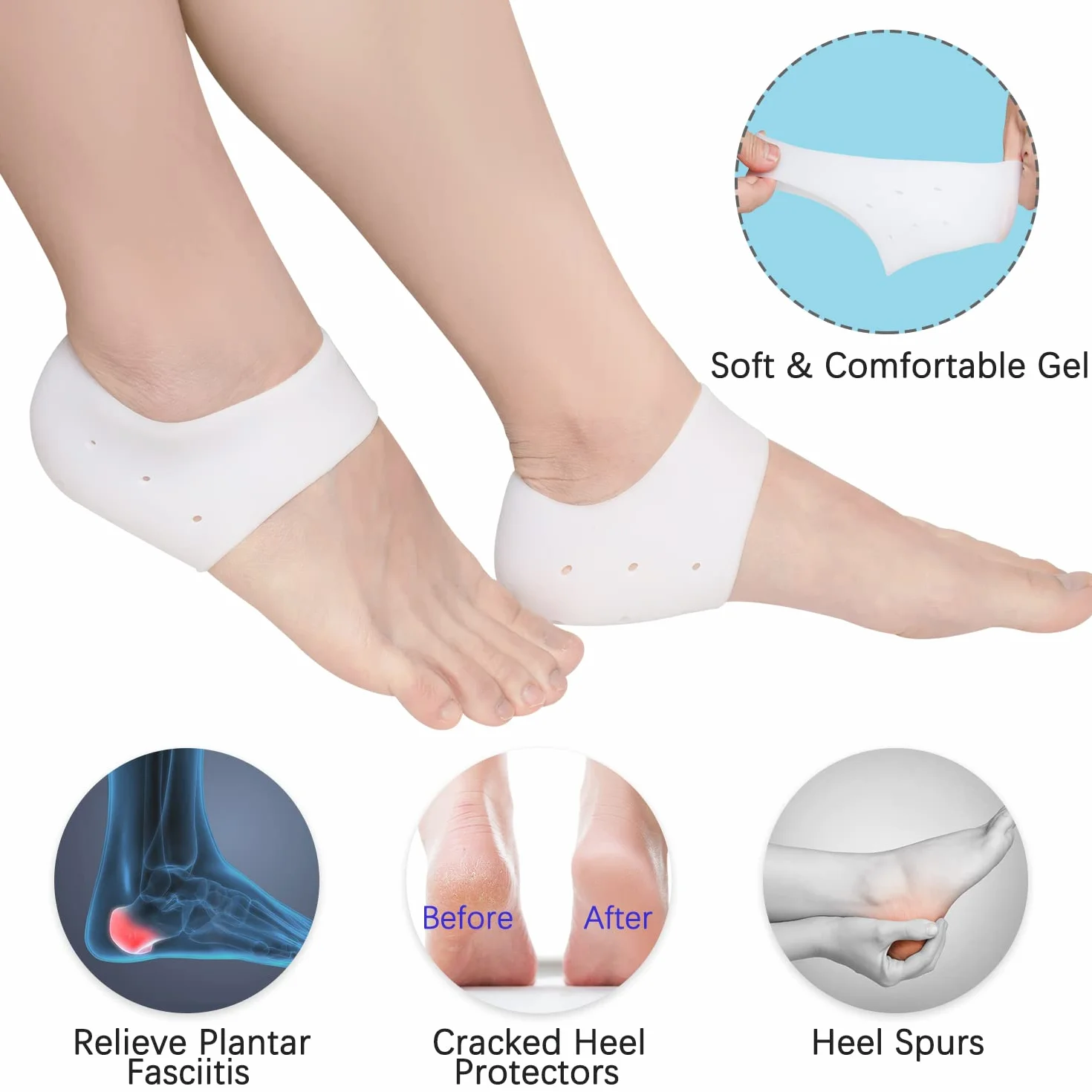 Talloniera in Silicone, 6PCS Proteggi Tallone, per Tallonite, Protezione Copri, Salva Tallone Per Fascite Plantare, Sollievo Dolore, Donna e Uomo